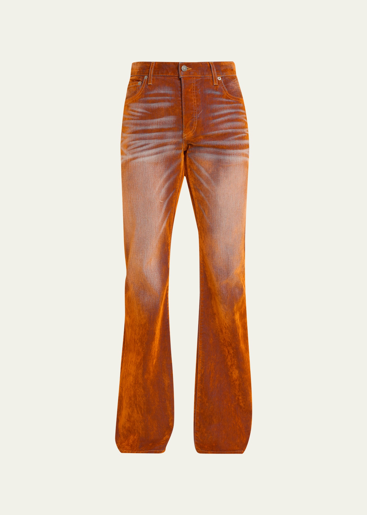 COUT DE LA LIBERTE MEN'S IRIDESCENT VELVET STRETCH FLARED JEANS