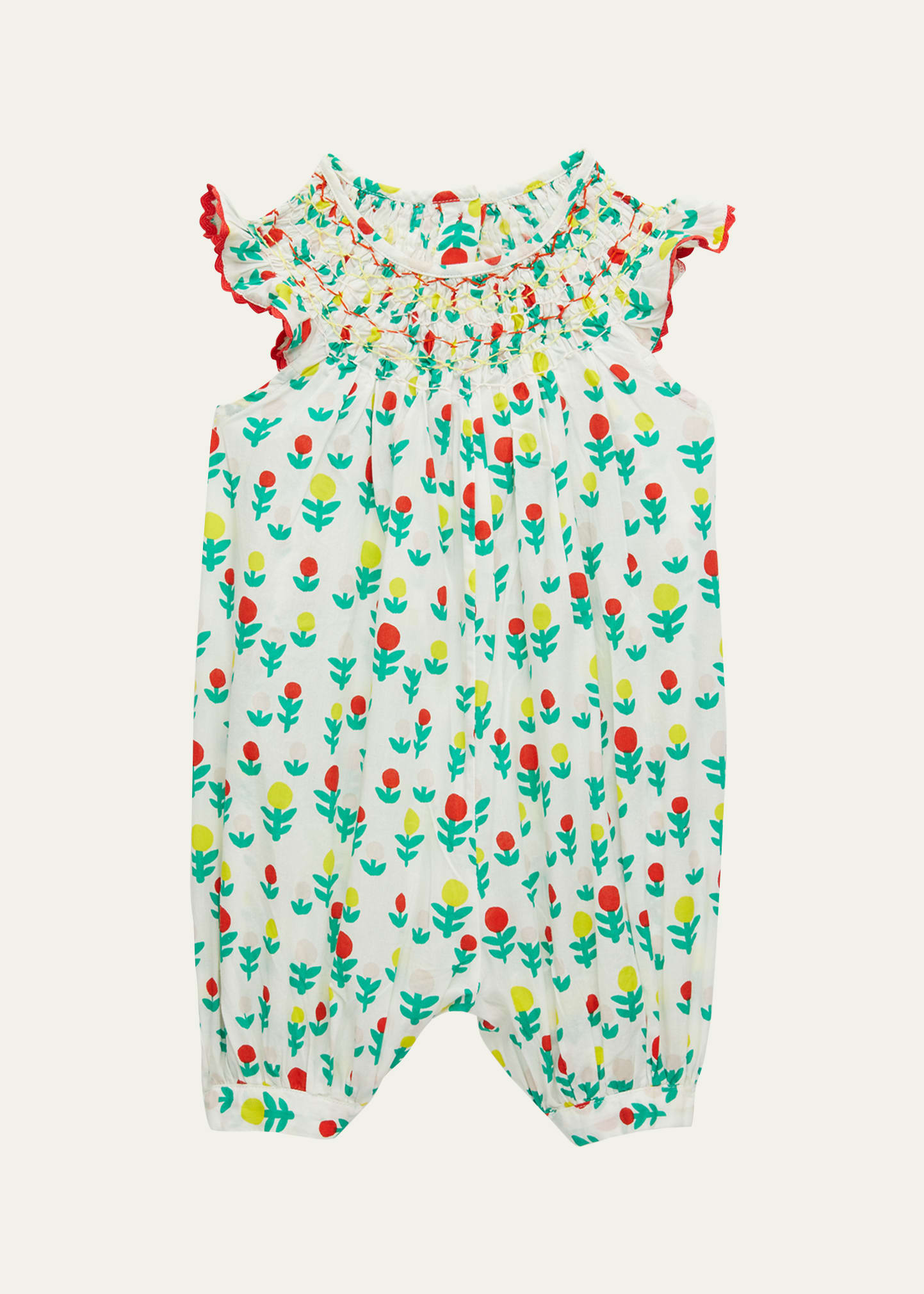 STELLA MCCARTNEY GIRL'S DREAMY FLOWERS-PRINT SMOCKED PLAYSUIT