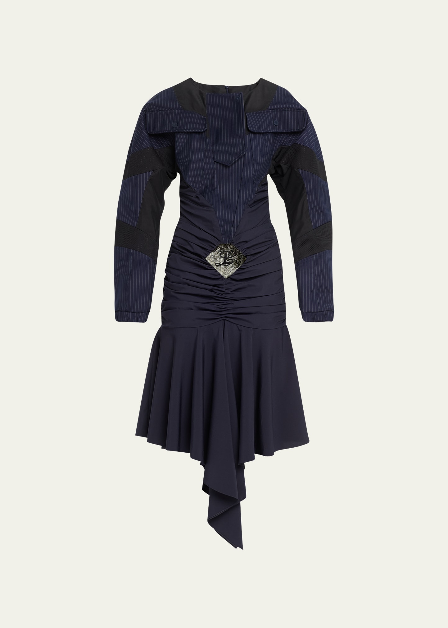 Luar Diamond Tech Pinstripe Dress In Black Navy