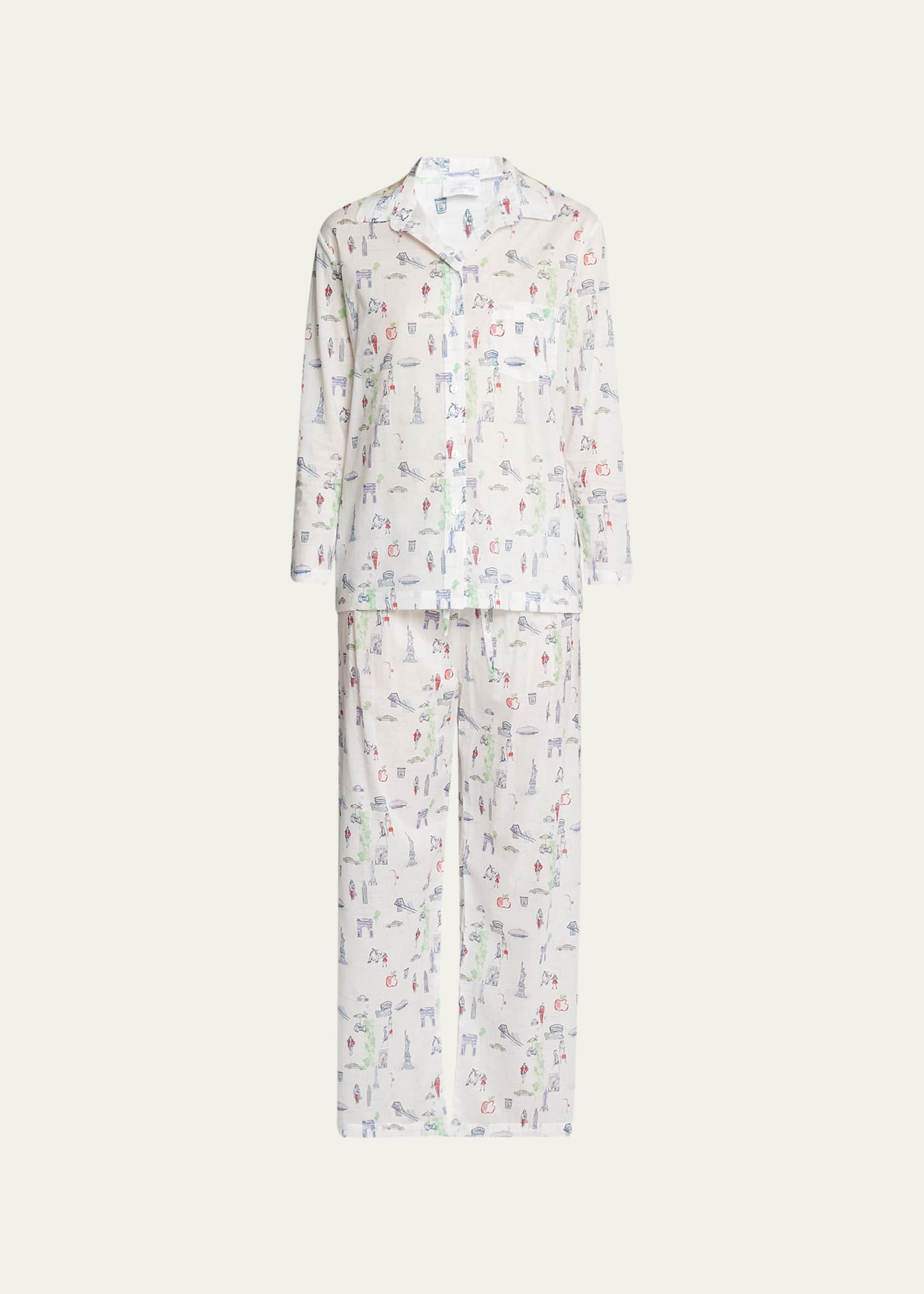 Pour Les Femmes Nyc Icon Map-print Egyptian Cotton Pajama Set In Nyc Map