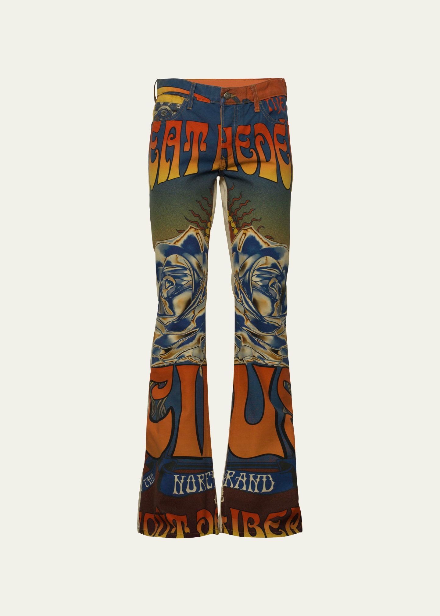 Cout De La Liberte Men's Multi-denim 70's Artwork Flare Jeans In Brown