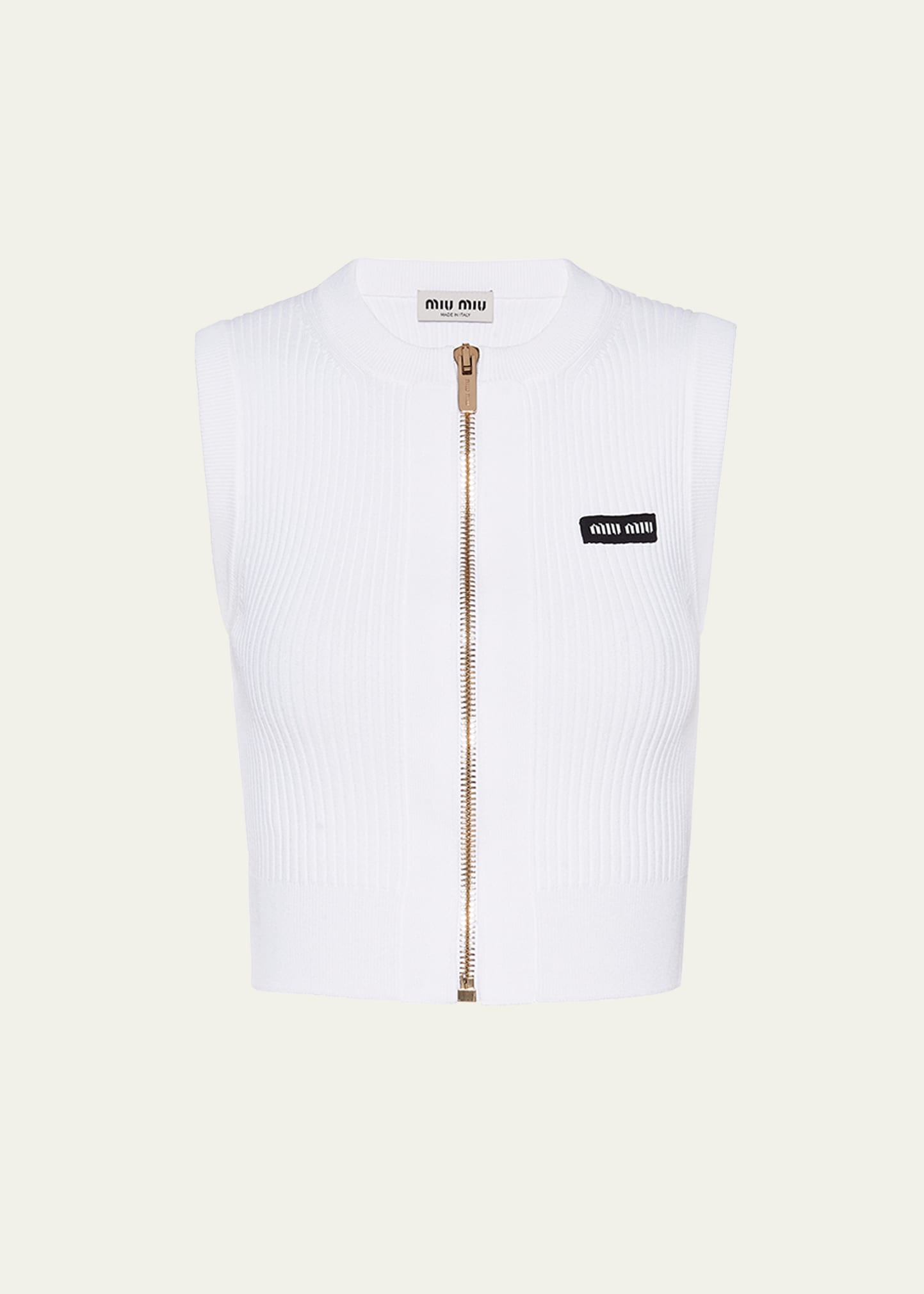 Miu Miu Zip-up Crop Cardigan Vest In Bianco