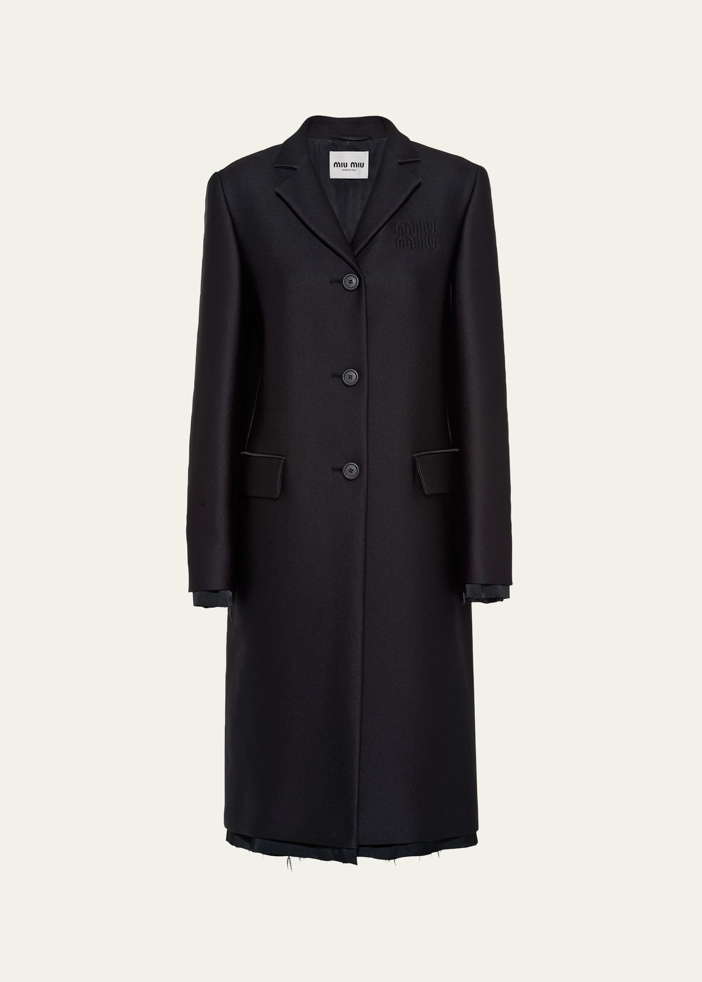 Miu Miu Single-breasted Velour Coat In Nero