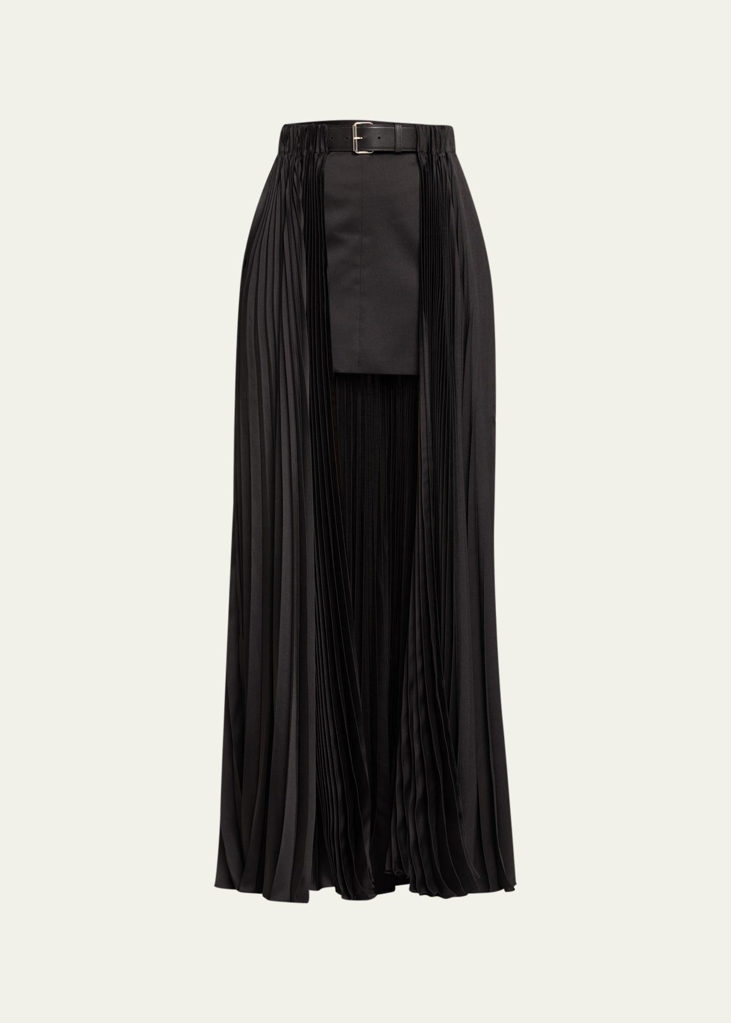 Peter Do Pleated Tech Open Skirt W/ Leather Belt In Black