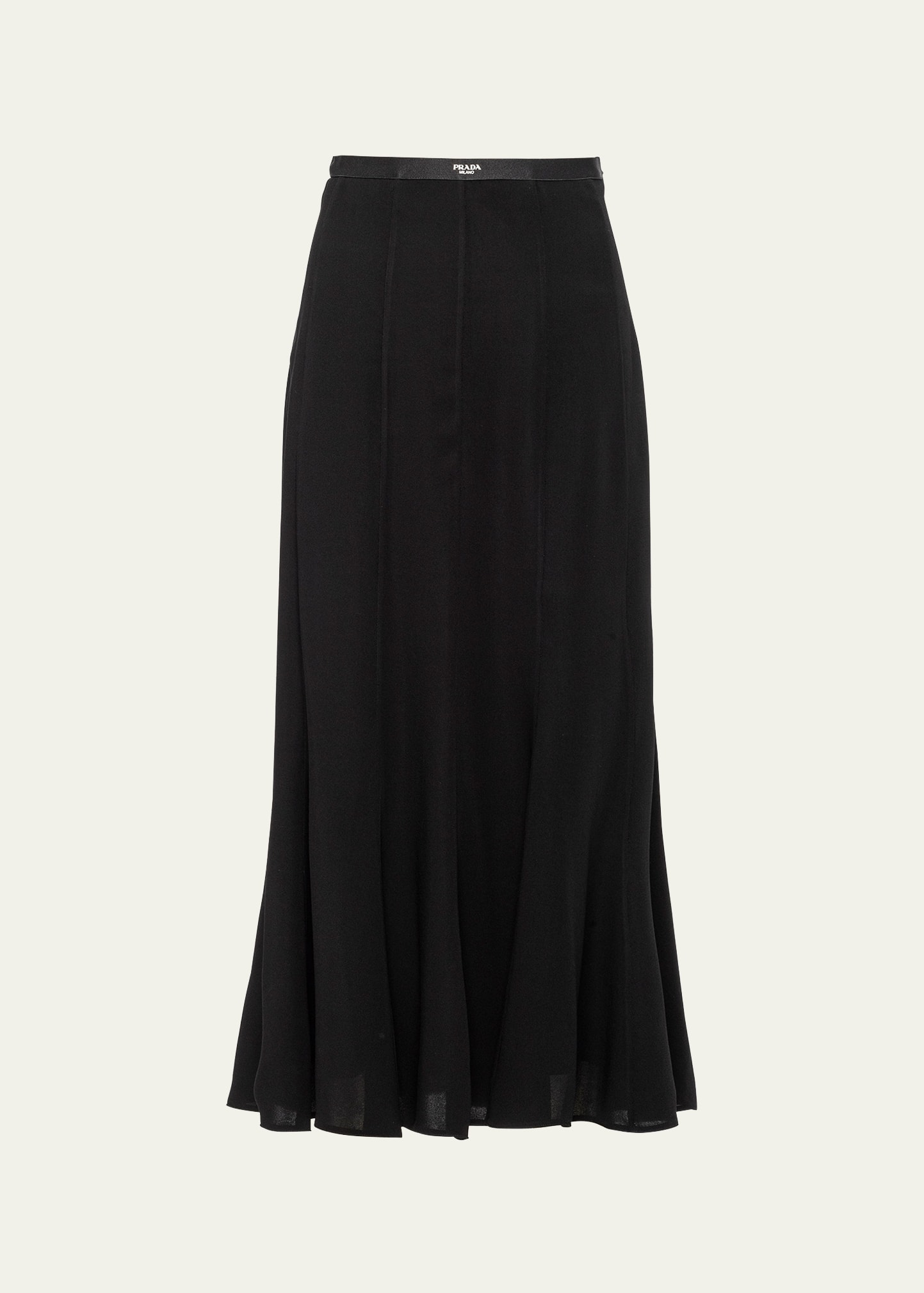 Prada Pleated Silk Midi Skirt In Black