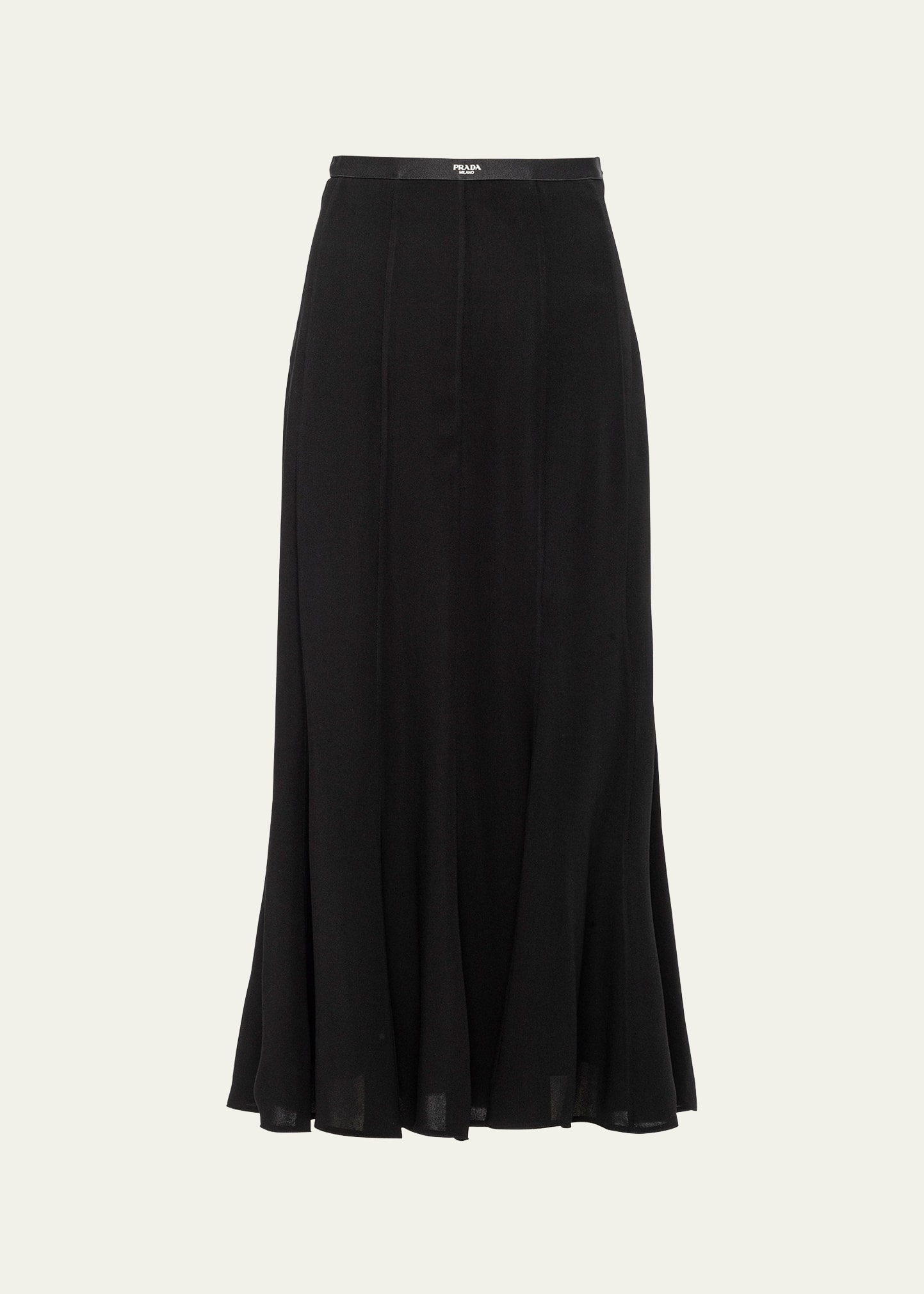 Prada Pleated Silk Midi Skirt In F0002 Nero