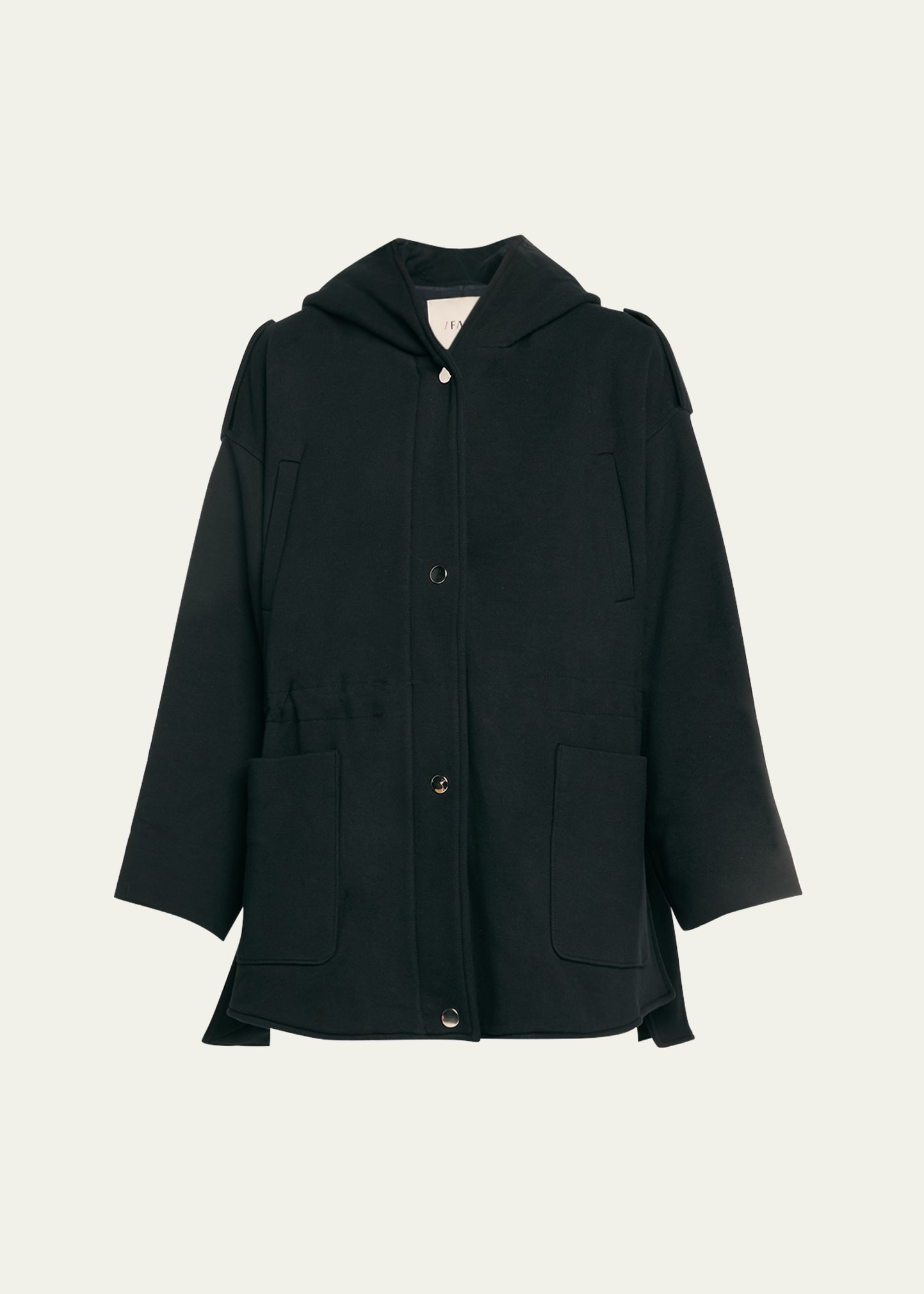 Faz Ruby Hooded Top Coat With Drawcord Waist In Black