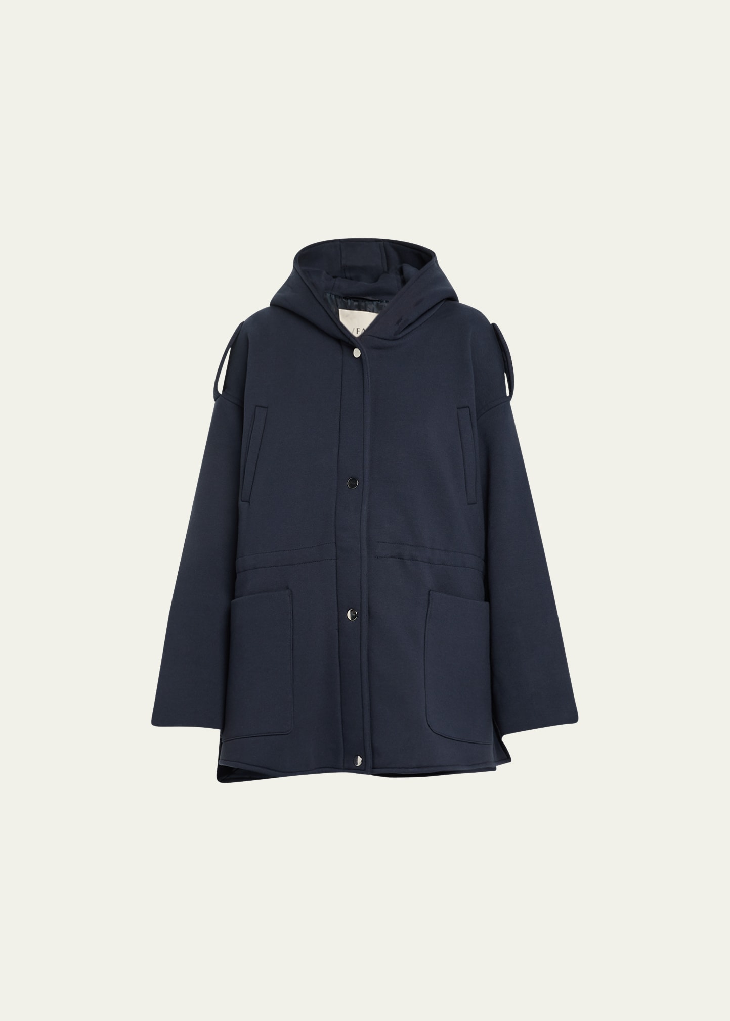 Faz Ruby Hooded Top Coat With Drawcord Waist In Navy