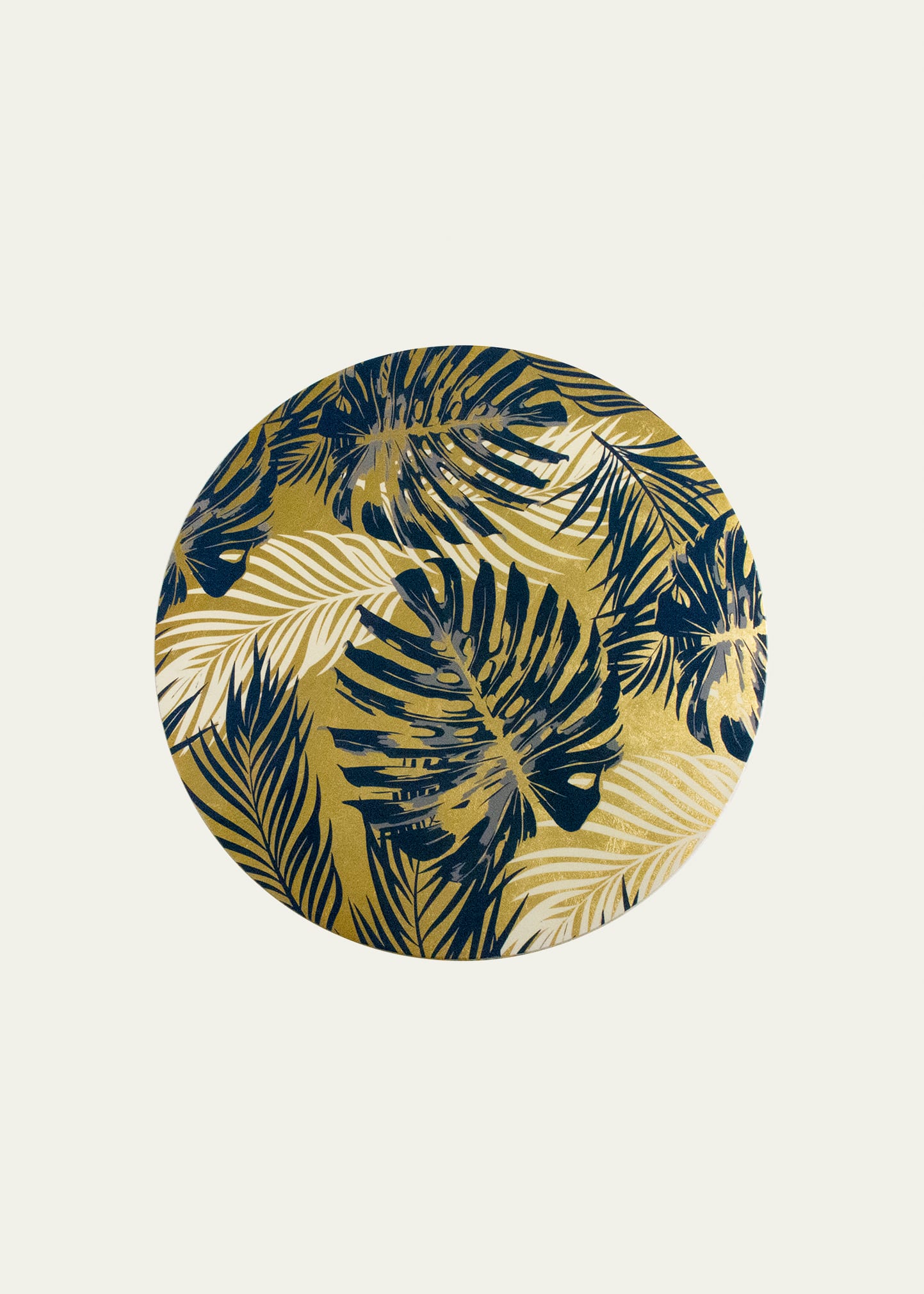 Nomi K Deep Blue Palm On Gold Round Lacquer Placemat