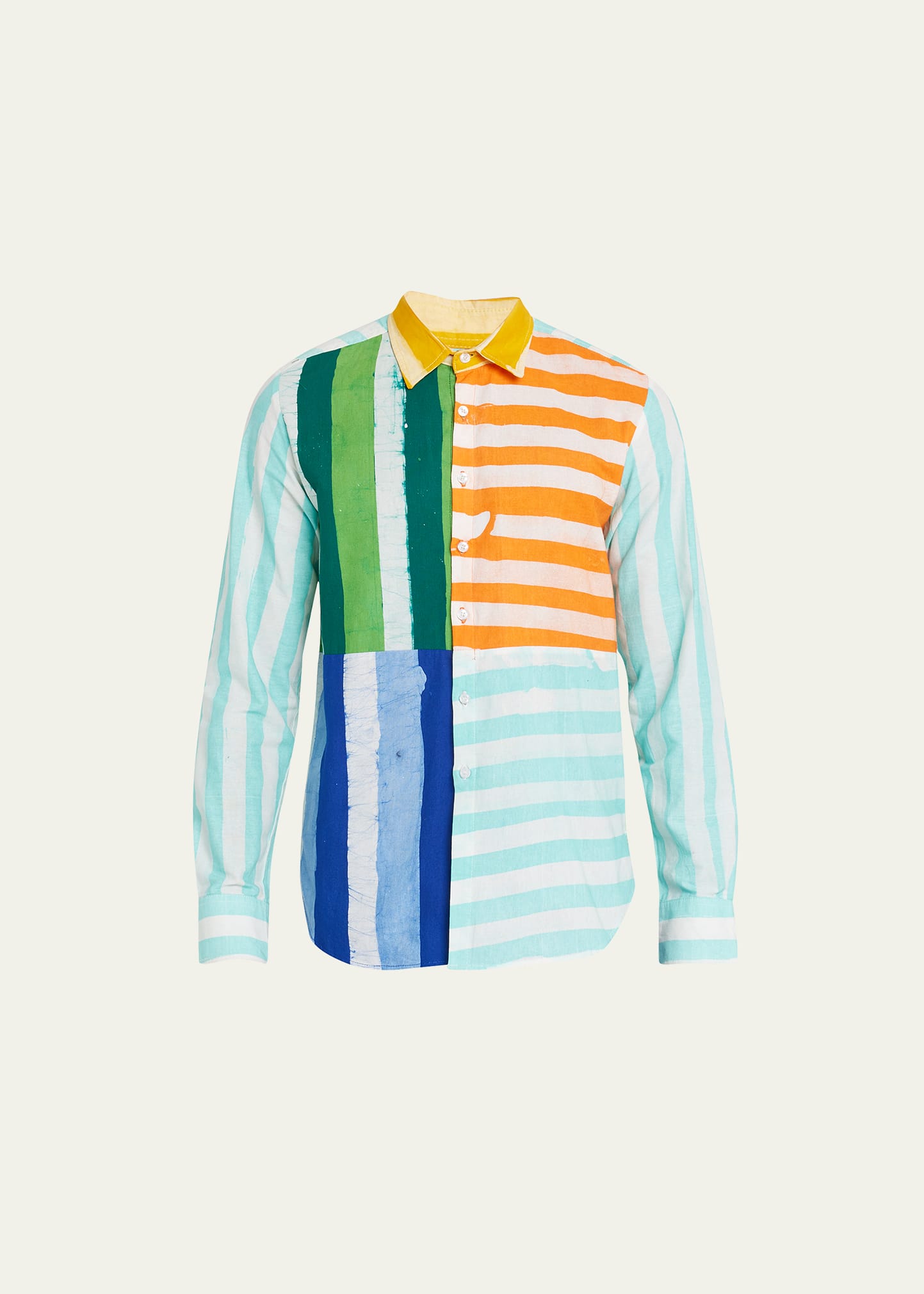 Studio 189 Men's Batik Colorblock Striped Sport Shirt In Multicolor Rainbo