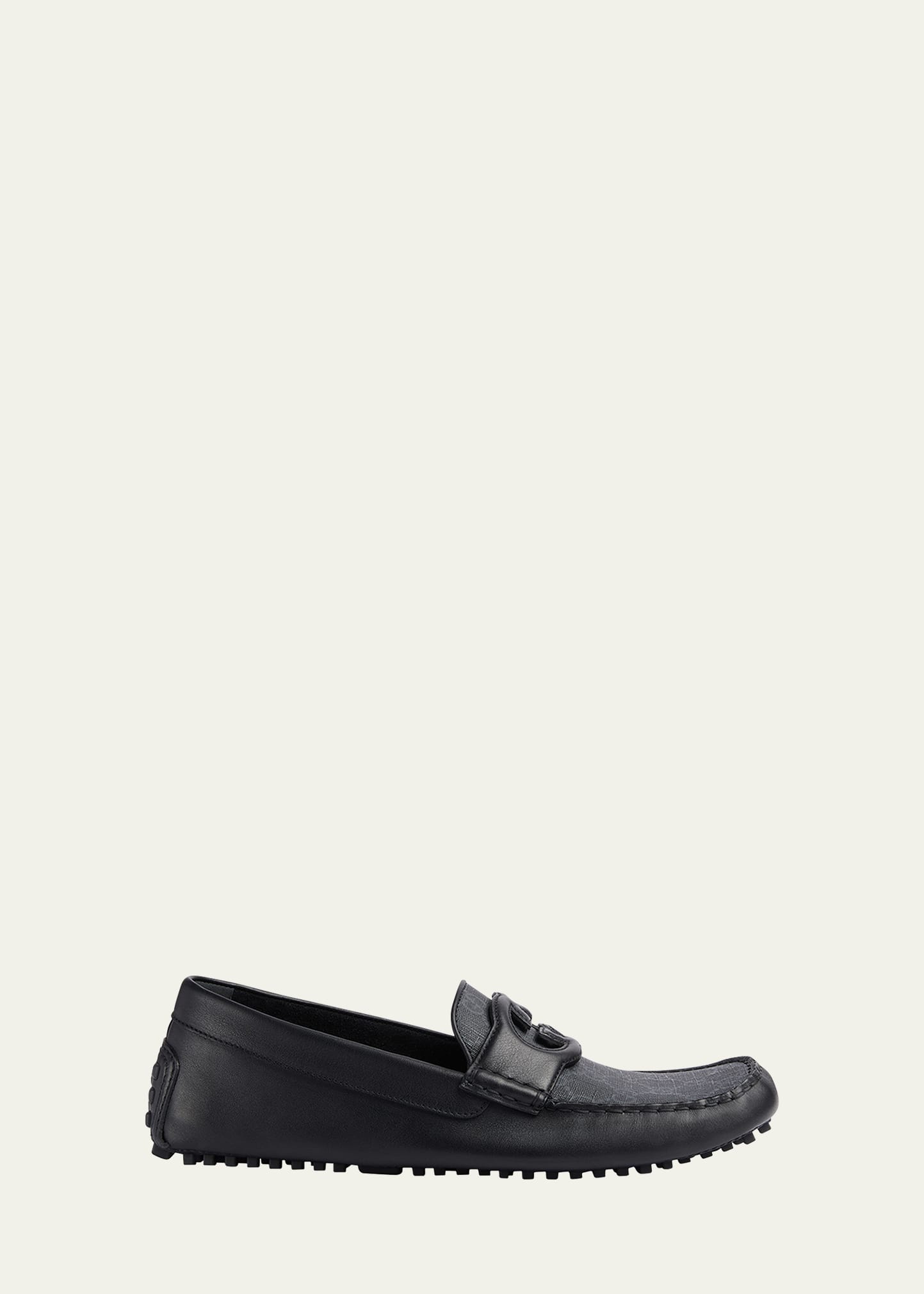 Shop Gucci Men's Ayrton Interlocking G Leather Drivers In Black