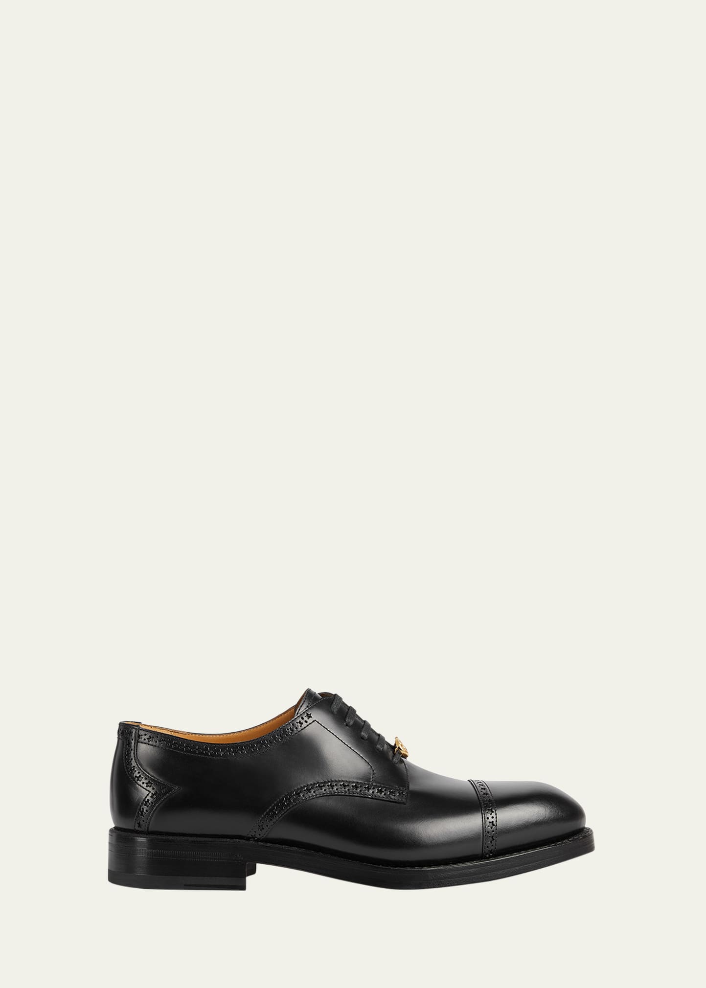 Shop Gucci Men's Rooster Brogue Leather Derby Shoes In Black