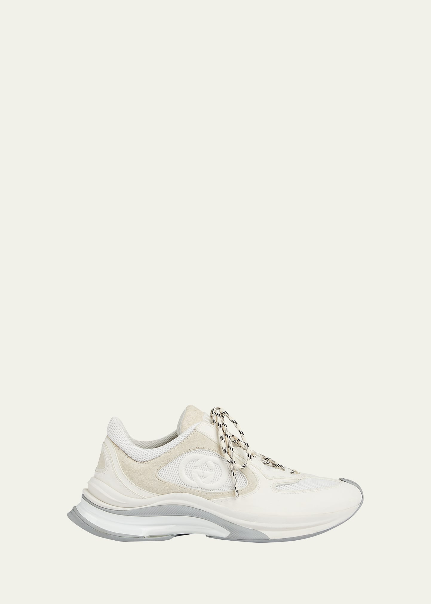 Shop Gucci Men's Run Premium Mesh And Suede Gg Runner Sneakers In Off White