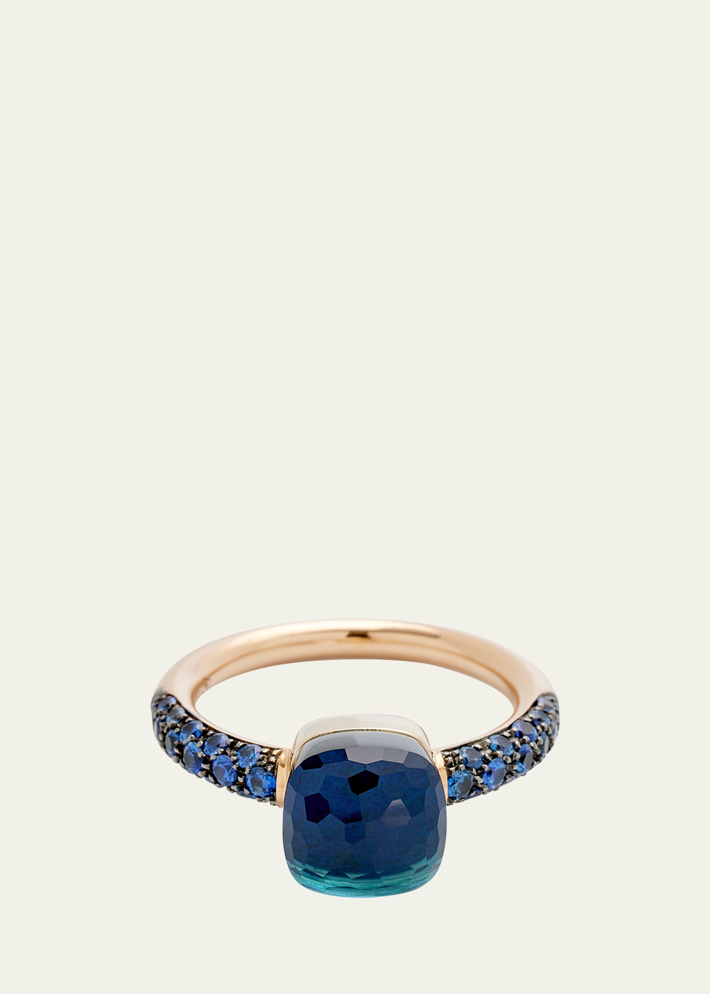 Pomellato Rose Gold Nudo Petit Ring With Blue Topaz Lapis And Blue Sapphires