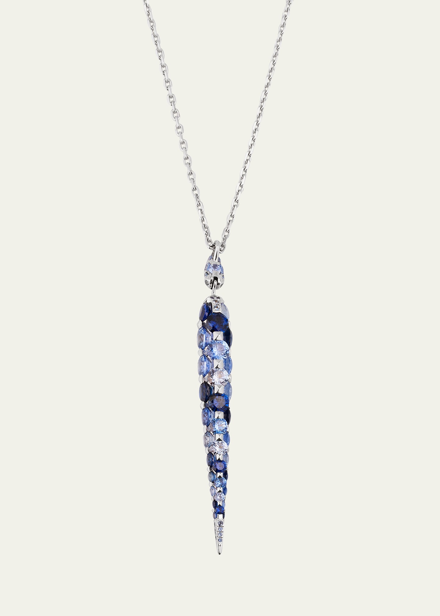 18K White Gold Merveilles Medium Icicle Blue Sapphire Pendant Necklace