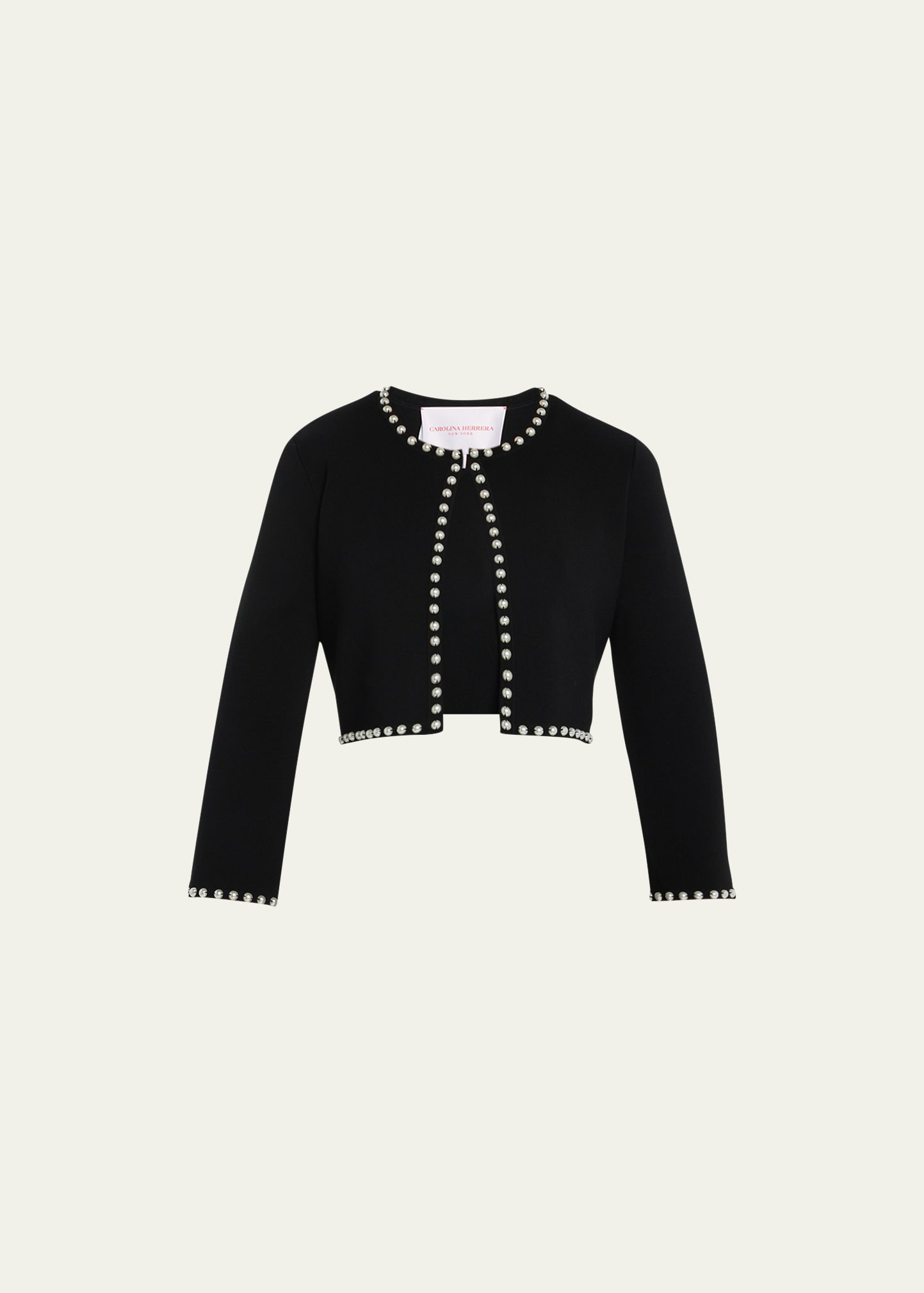 Carolina Herrera Pearl Embroidered Knit Bolero Sweater In Black