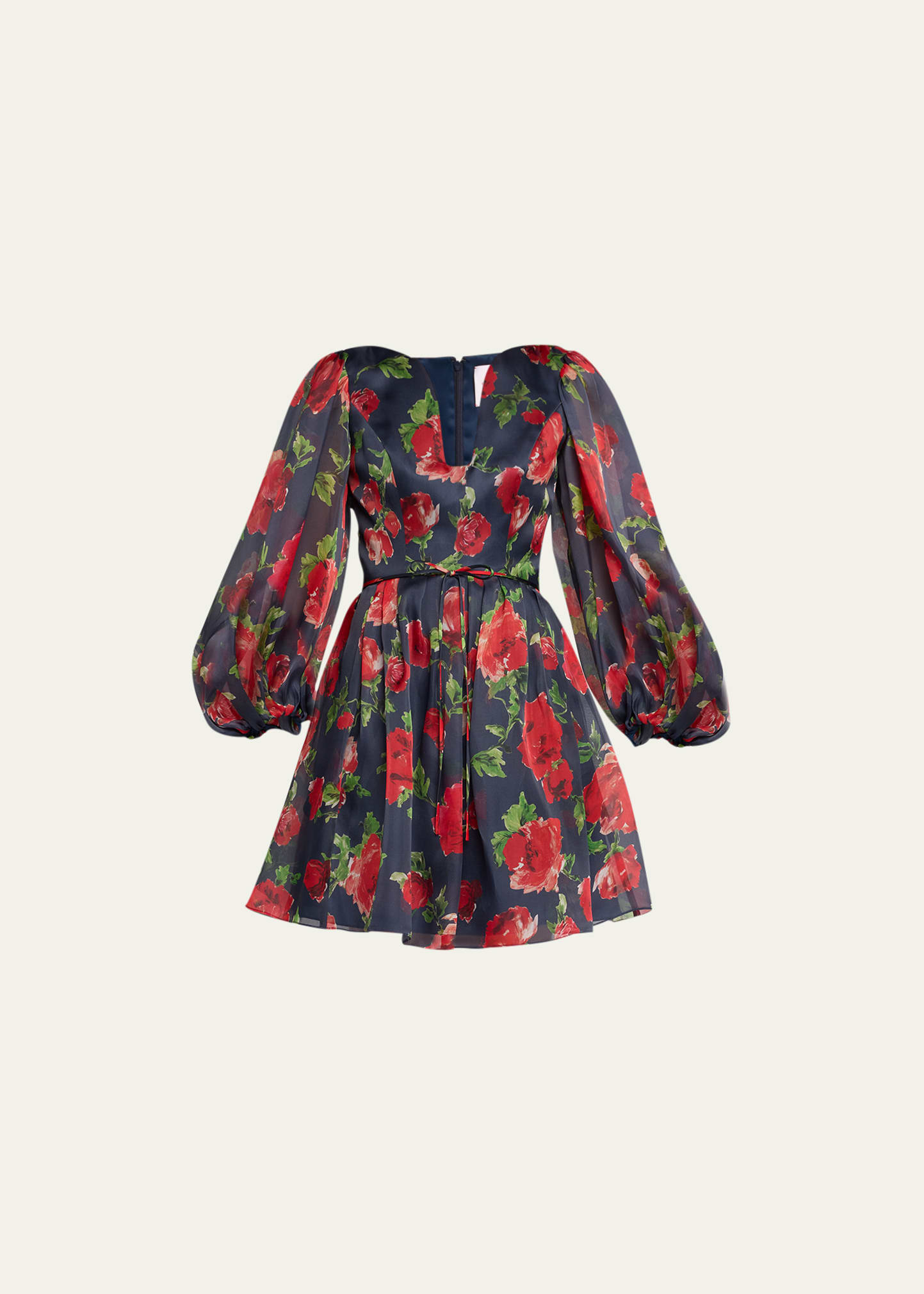 Carolina Herrera Deep V-neck Balloon Sleeve Mini Dress In Midnight Multi