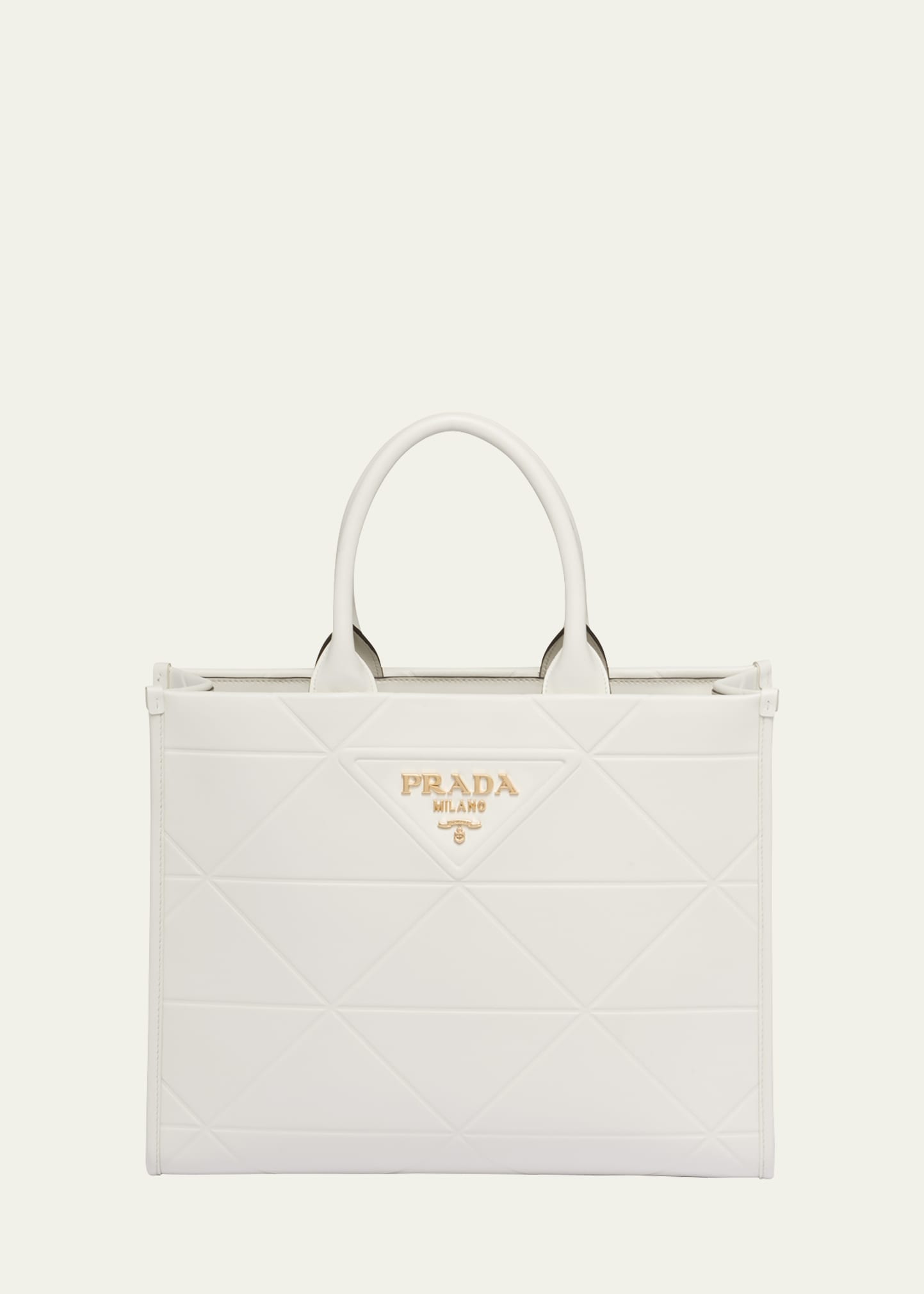 Shop Prada Triangle Leather Shopper Tote Bag In F0009 Bianco