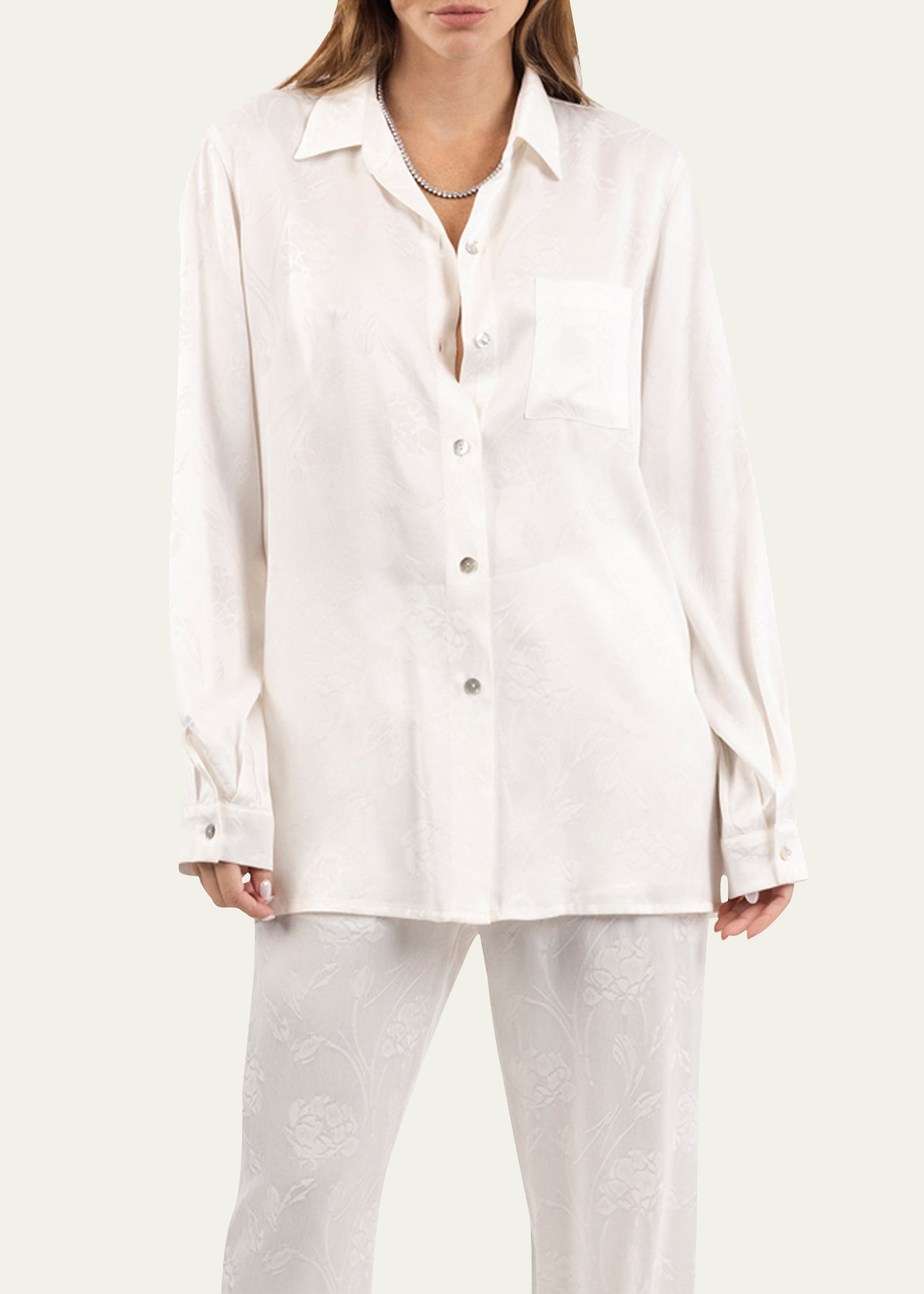 Niluu Hera Button-down Vegan Silk Shirt In White