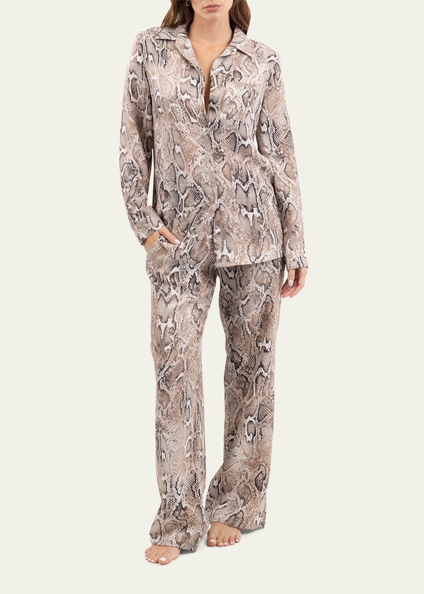 Niluu Hera Snakeskin-print Vegan Silk Shirt In Multi