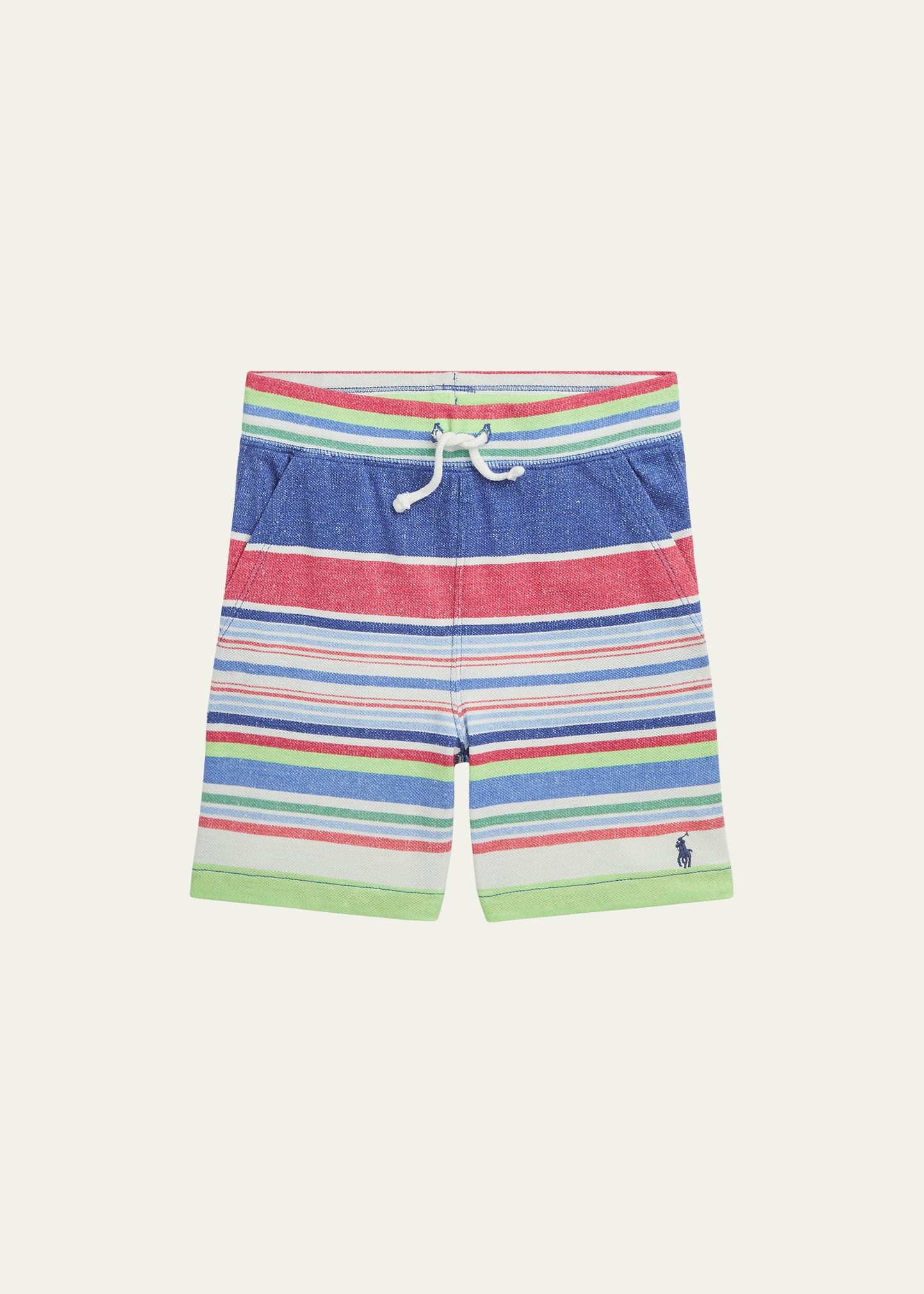 Boy's Multicolor Striped Embroidered Mesh Shorts, Size 2-4