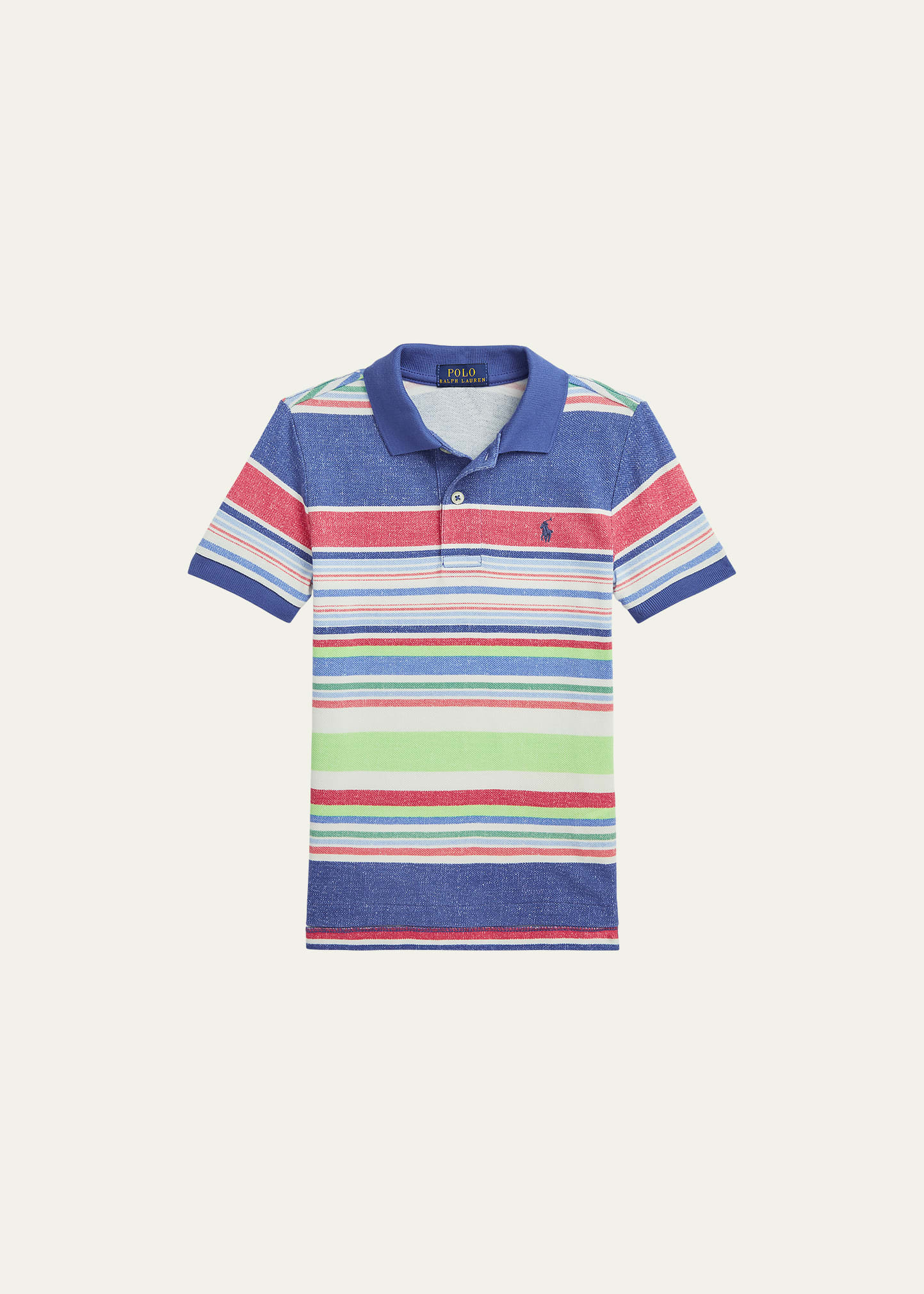 Boy's Multicolor Striped Mesh Polo Shirt, Size 5-7