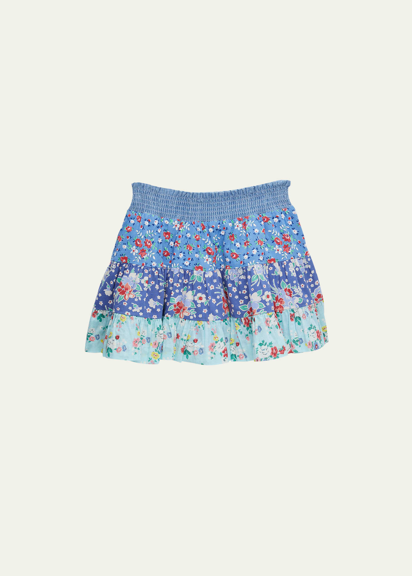 Girl's Mixed Floral-Prints Tiered Skirt, Size 2-4