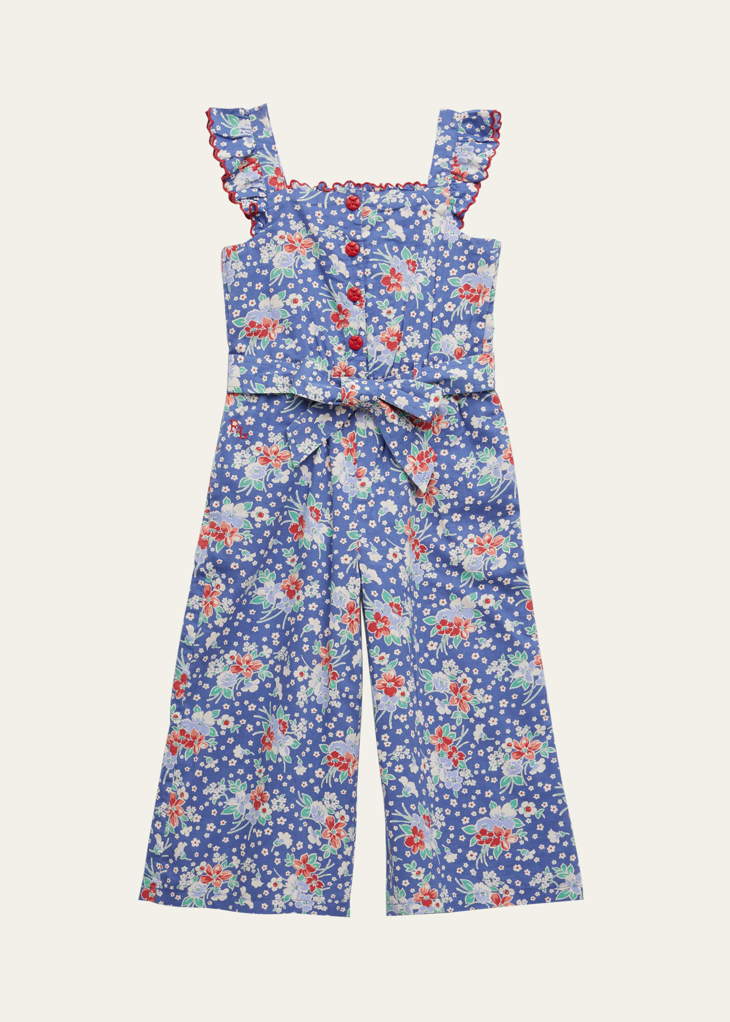Girl's Floral-Print Wide Leg Jumpsuit, Size 2-4