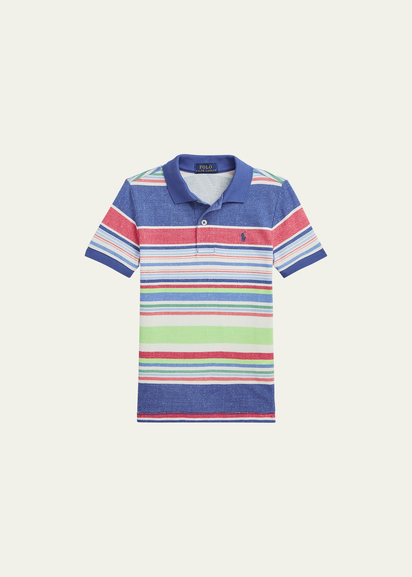 Boy's Multicolor Striped Mesh Polo Shirt, Size S-XL