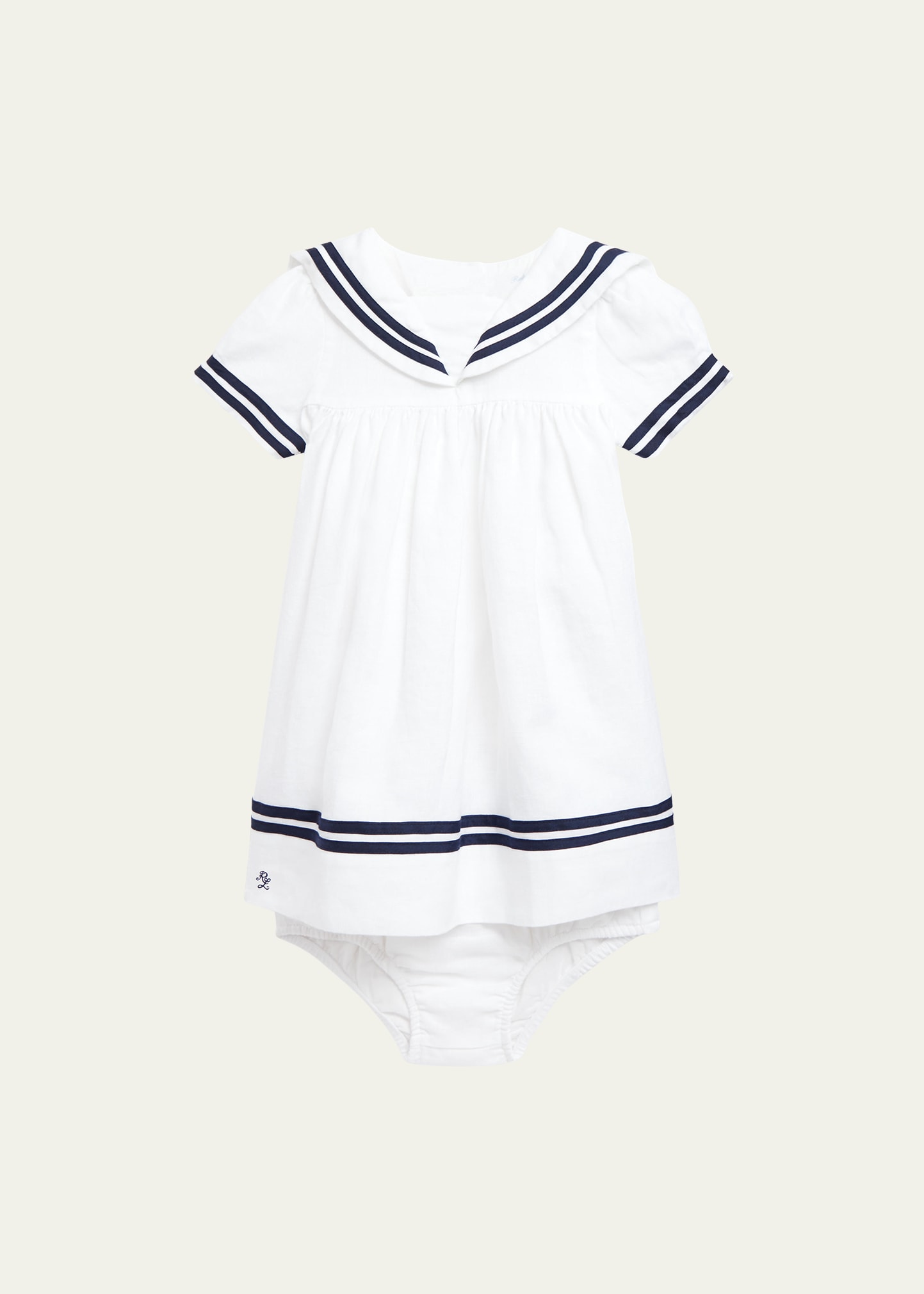 Girl's Linen Sailor Dress & Bloomers, Size 9M-24M