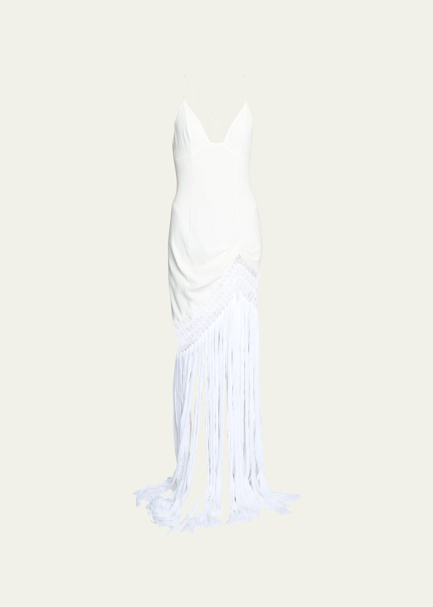 Shop Loewe X Paula's Ibiza V-neck Maxi Dress With Long Fringe Detail In White