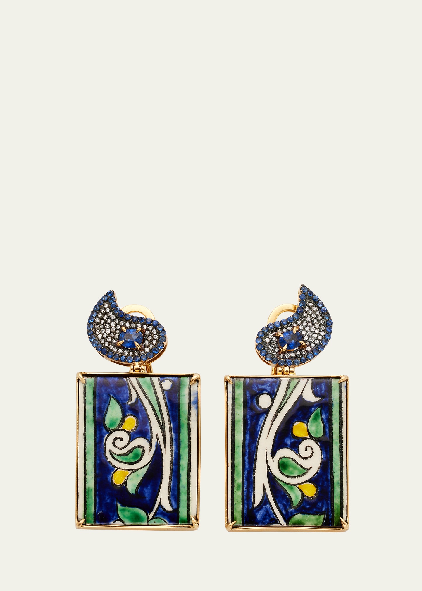 Silvia Furmanovich Yellow Gold Drop Earrings With Diamond, Blue Sapphire And Ceramic