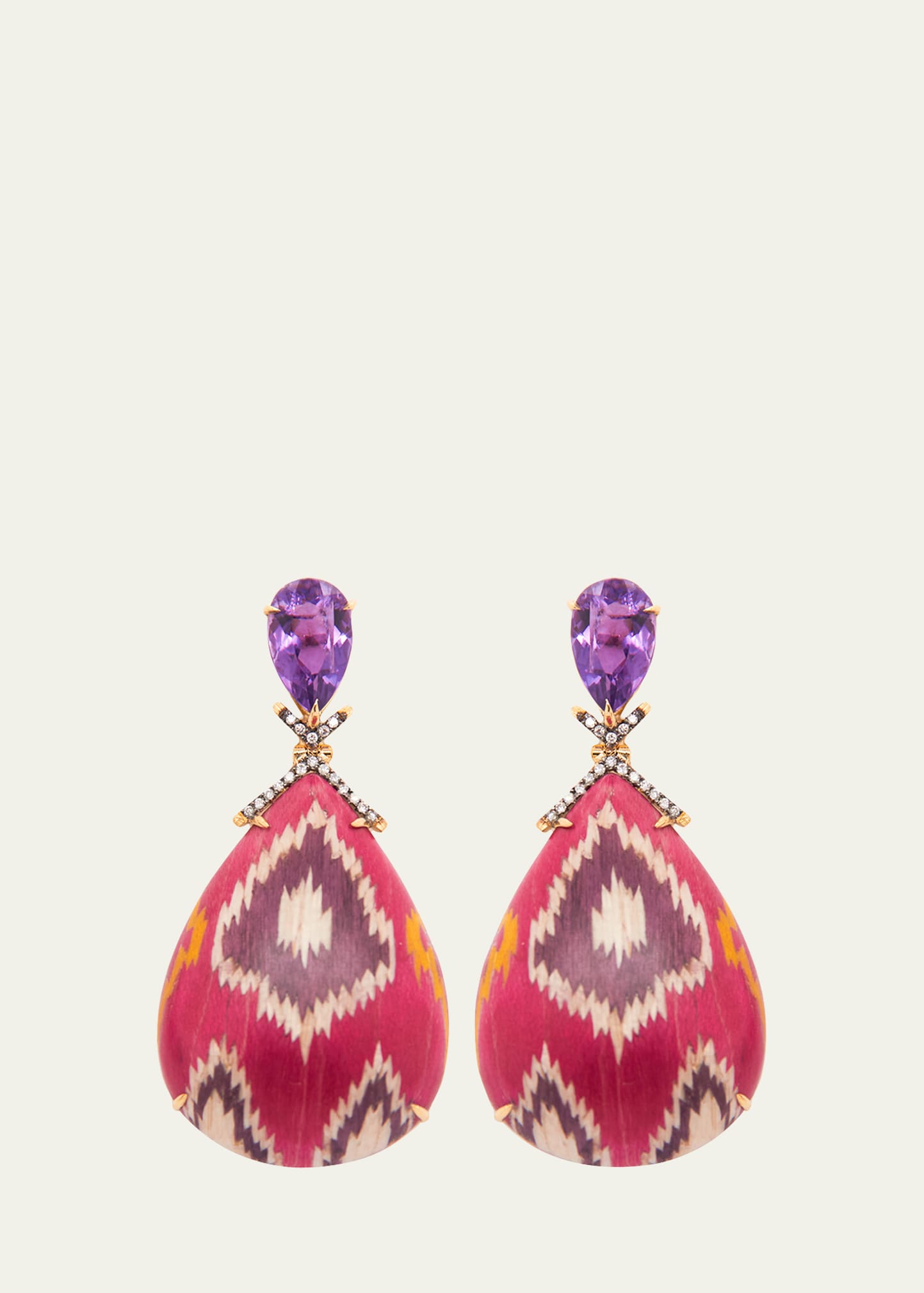Yellow Gold Drop Earrings with Diamonds and Amethysts