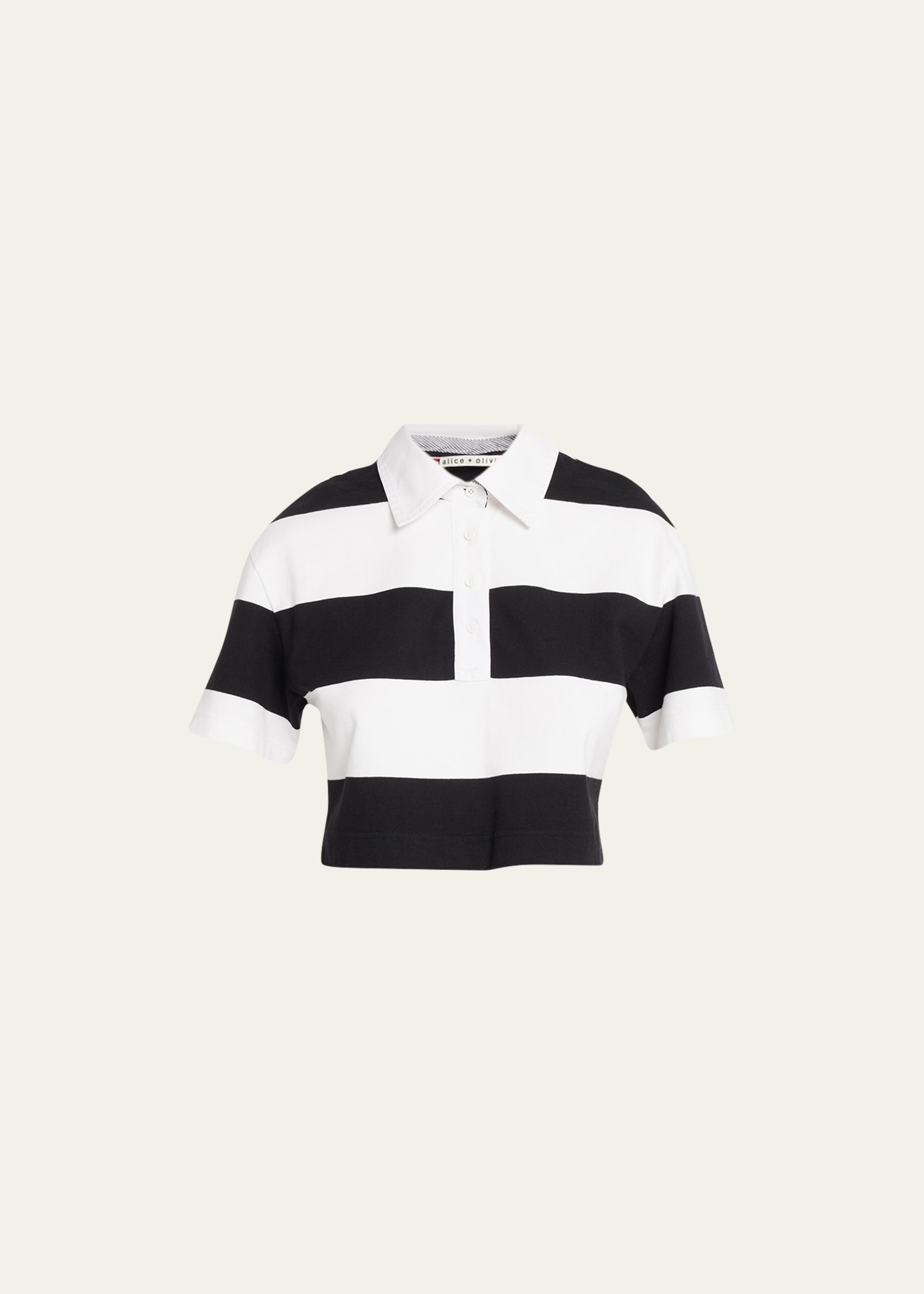 Alice And Olivia Treva Cropped Polo Shirt In Black/white