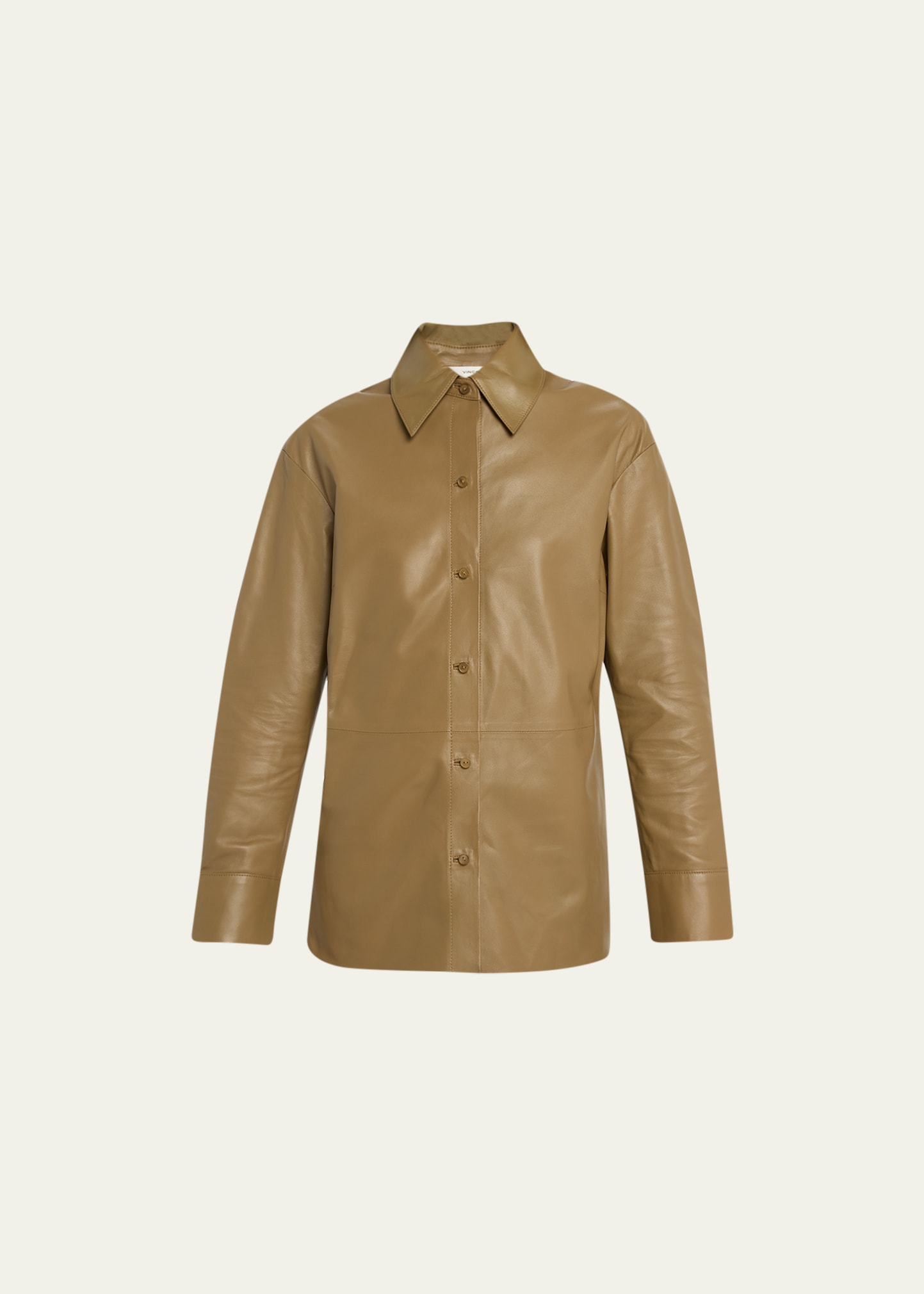 Drop-Shoulder Leather Shirt Jacket