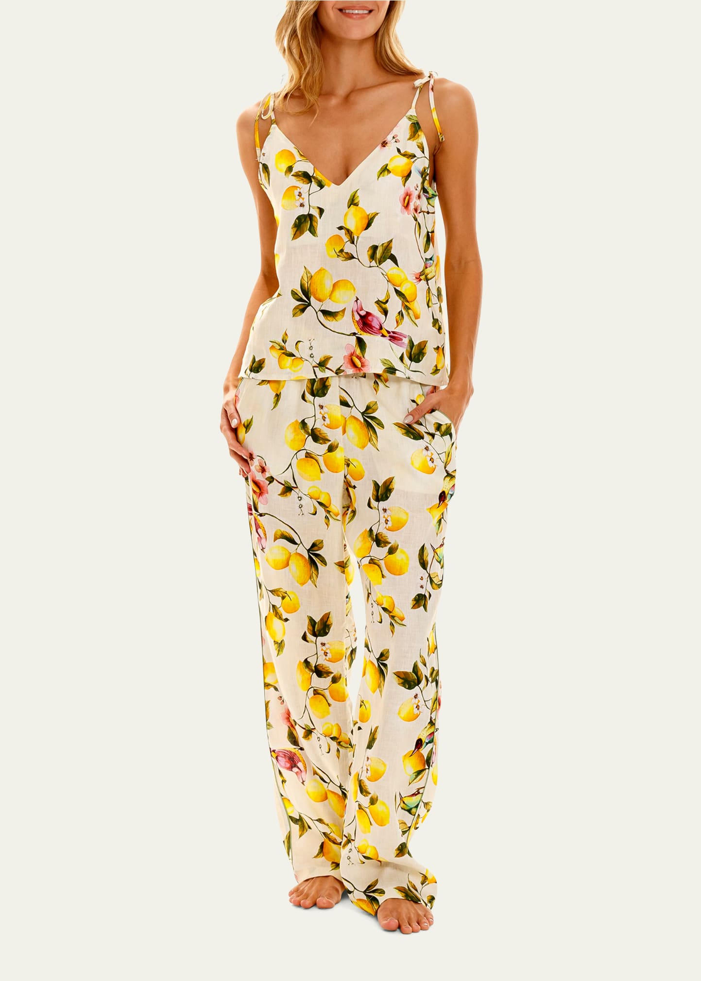 The Lazy Poet Amelie Lemon-print Cotton Pajama Set In Yellow