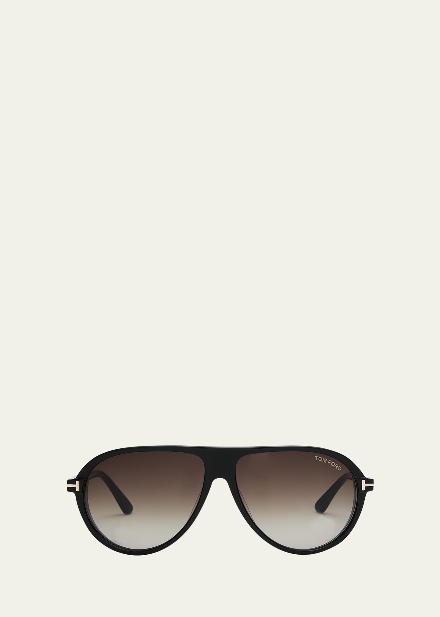 Tom Ford Men's Marcus T-logo Oval Sunglasses In Shiny Black