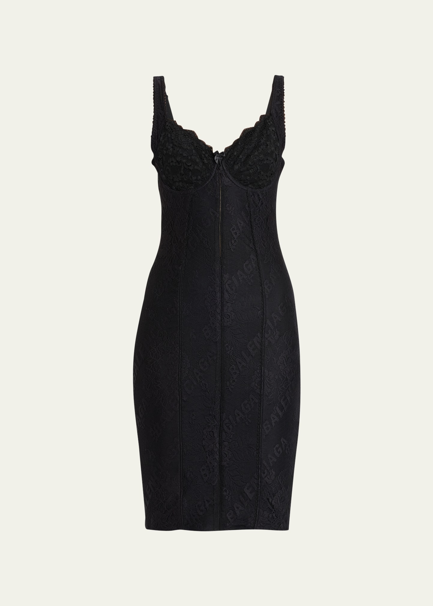 Shop Balenciaga Lace Lingerie Mini Dress In Noir