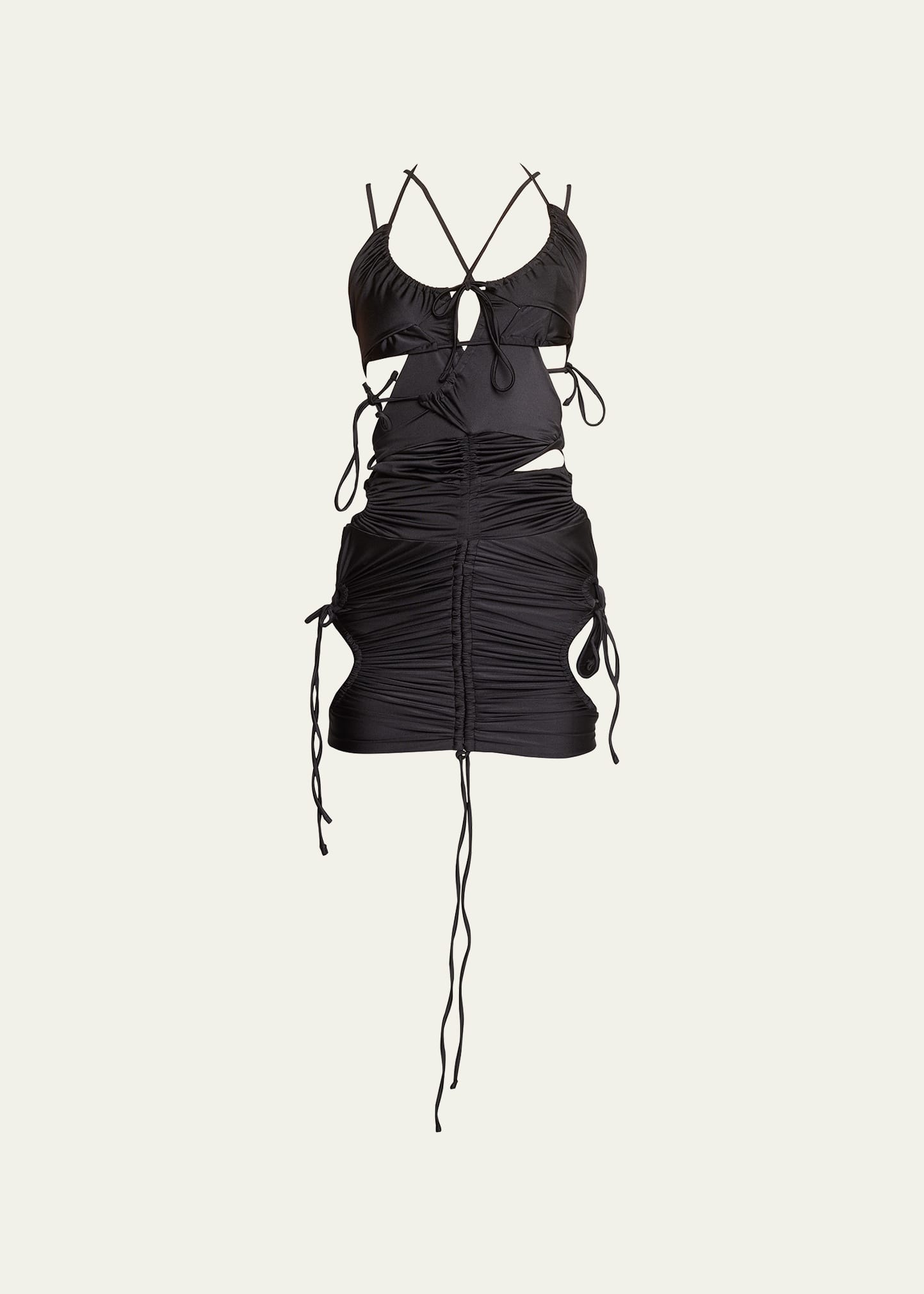 Balenciaga Patchwork Bikini Ruched Cutout Mini Dress In Black
