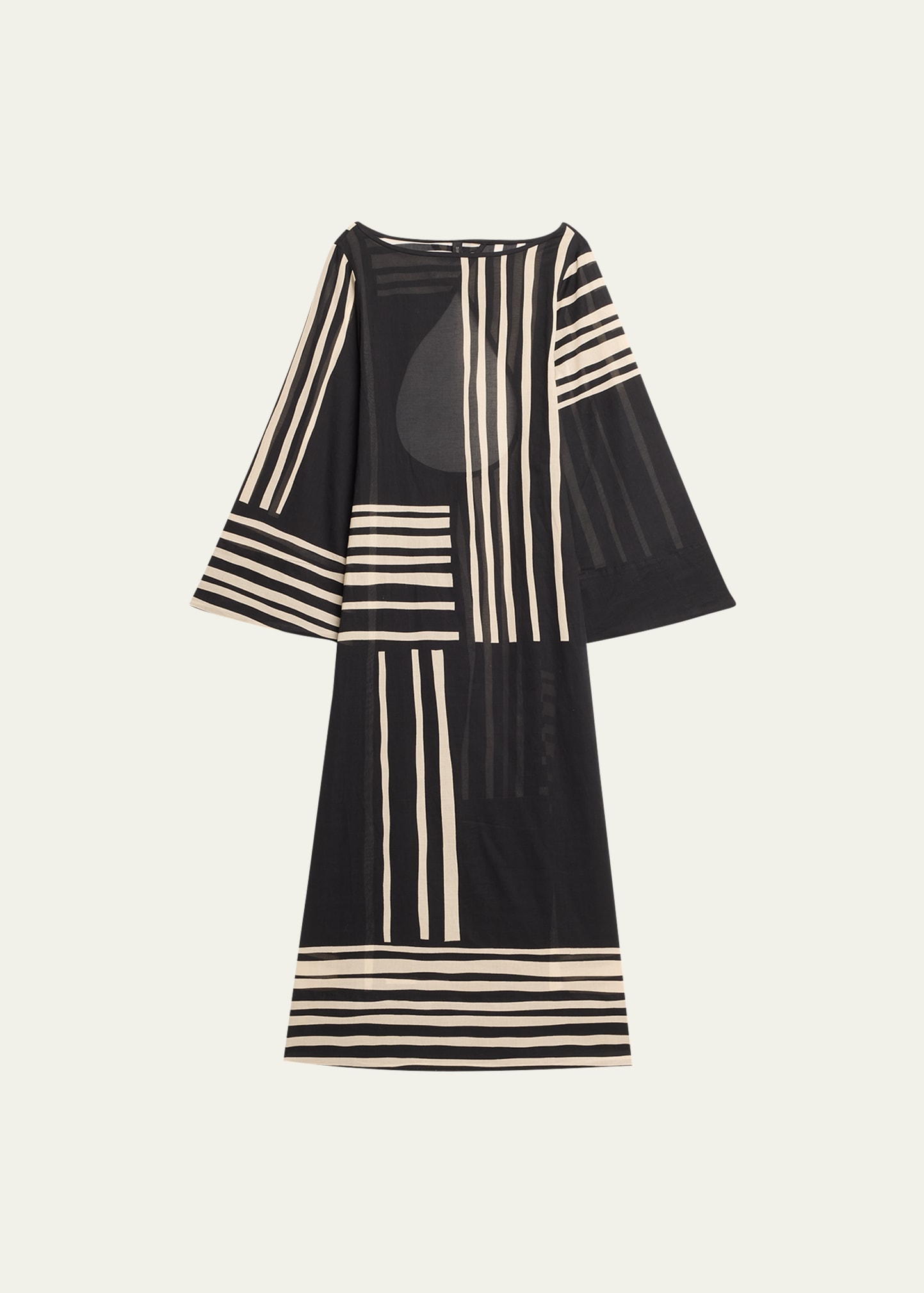 Sir Linocut Stripe Long Sleeve Open Back Cotton Maxi Dress In Ligne
