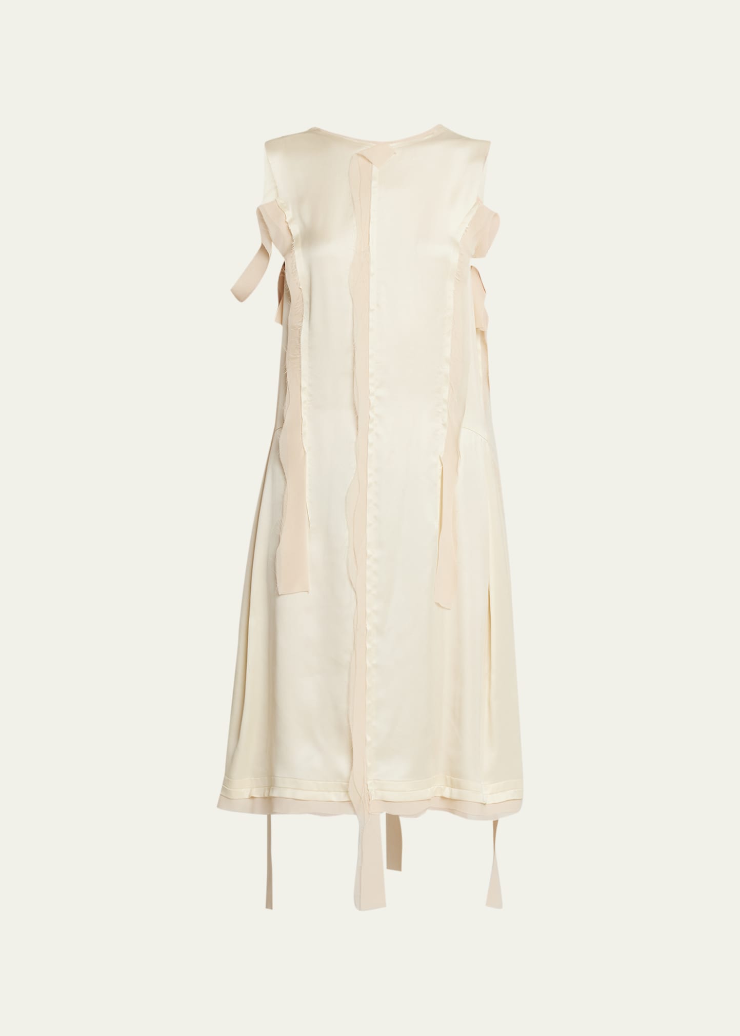 Maison Margiela Deconstructed Satin Short Dress With Vertical Fray Detail In Butter