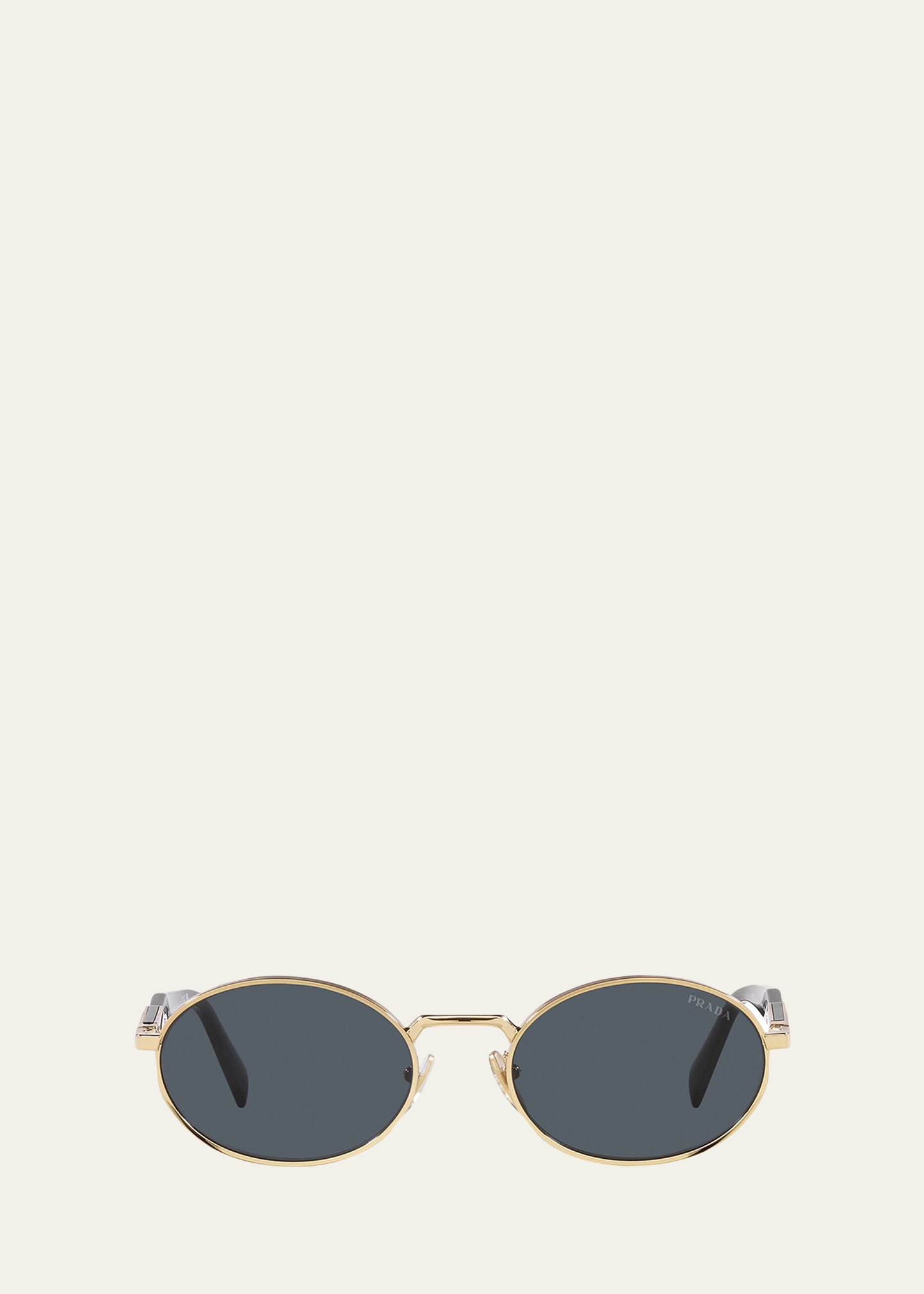 Prada Engraved Logo Metal & Plastic Oval Sunglasses In Dark Grey