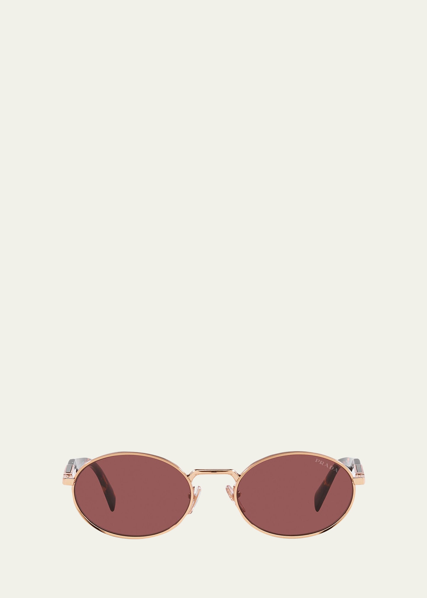 Prada Engraved Logo Metal & Plastic Oval Sunglasses In Pink Gold
