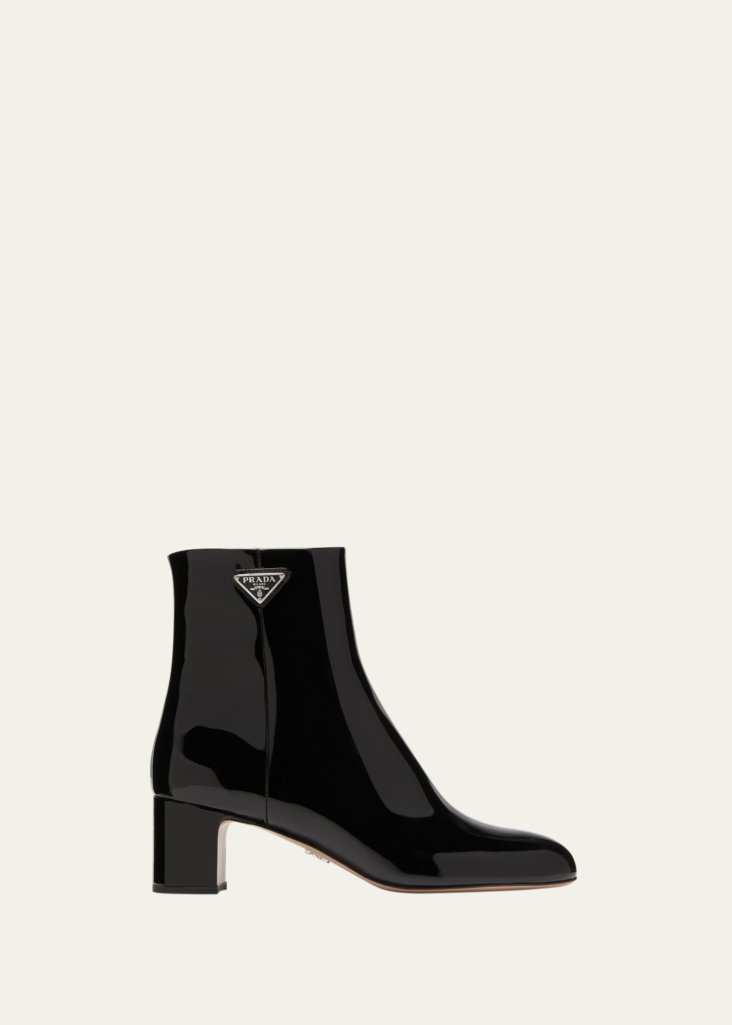 Shop Prada Patent Block-heel Ankle Booties In Nero