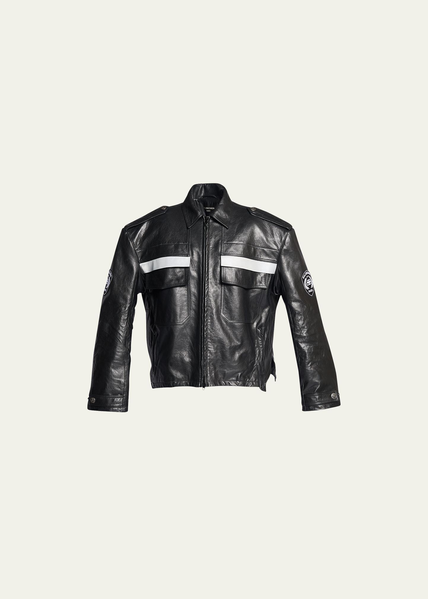 Balenciaga Paris Uniform Oversized Leather Jacket In Noir | ModeSens