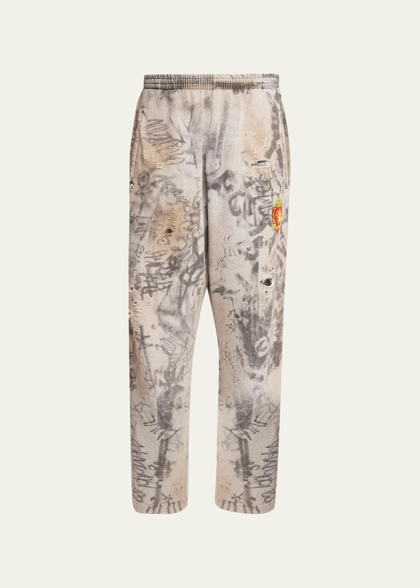 Balenciaga Skater Graffiti Dirty Effect Cotton Fleece Pants in 