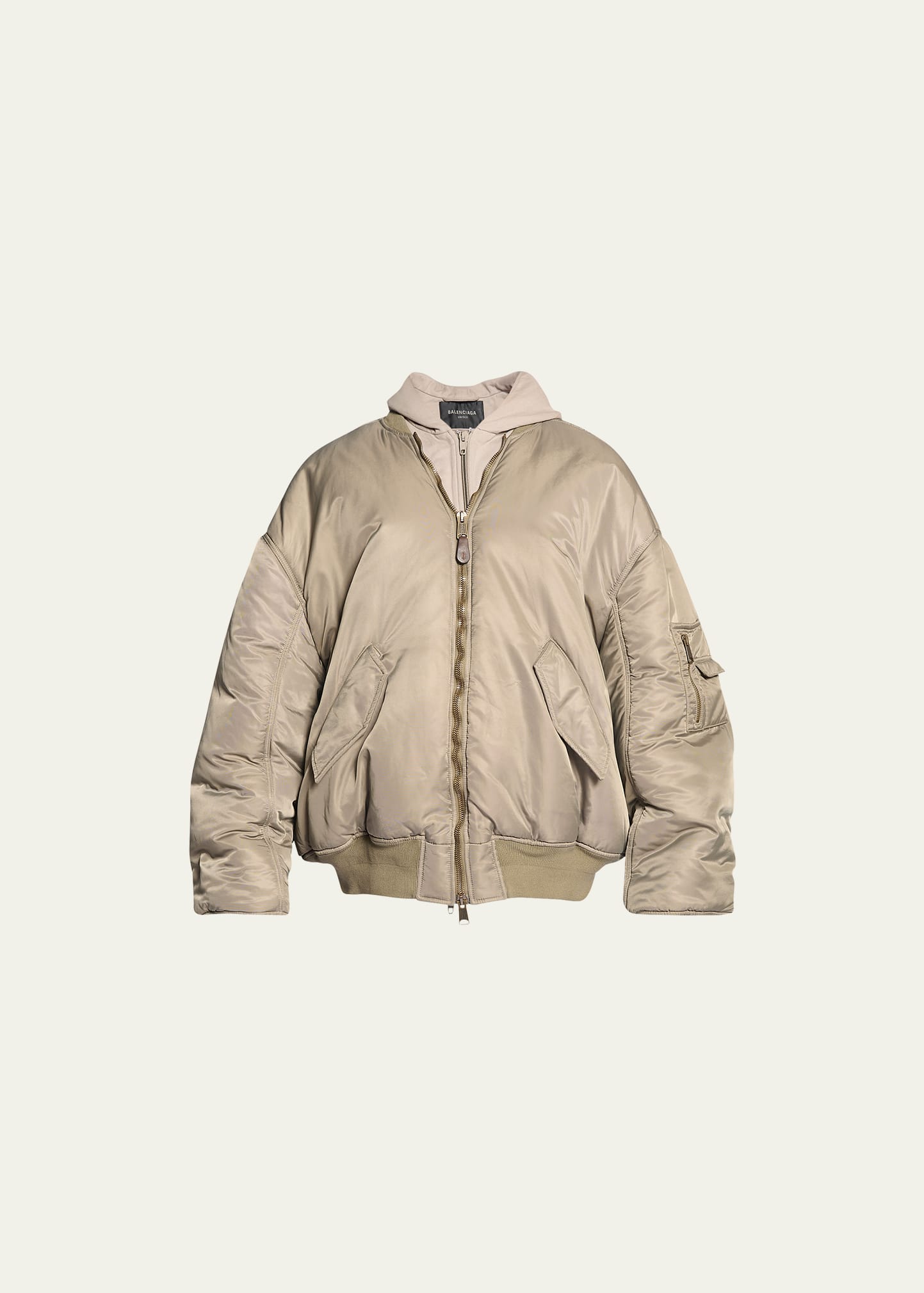 Balenciaga Men's All In Nylon Bomber Jacket In Beige
