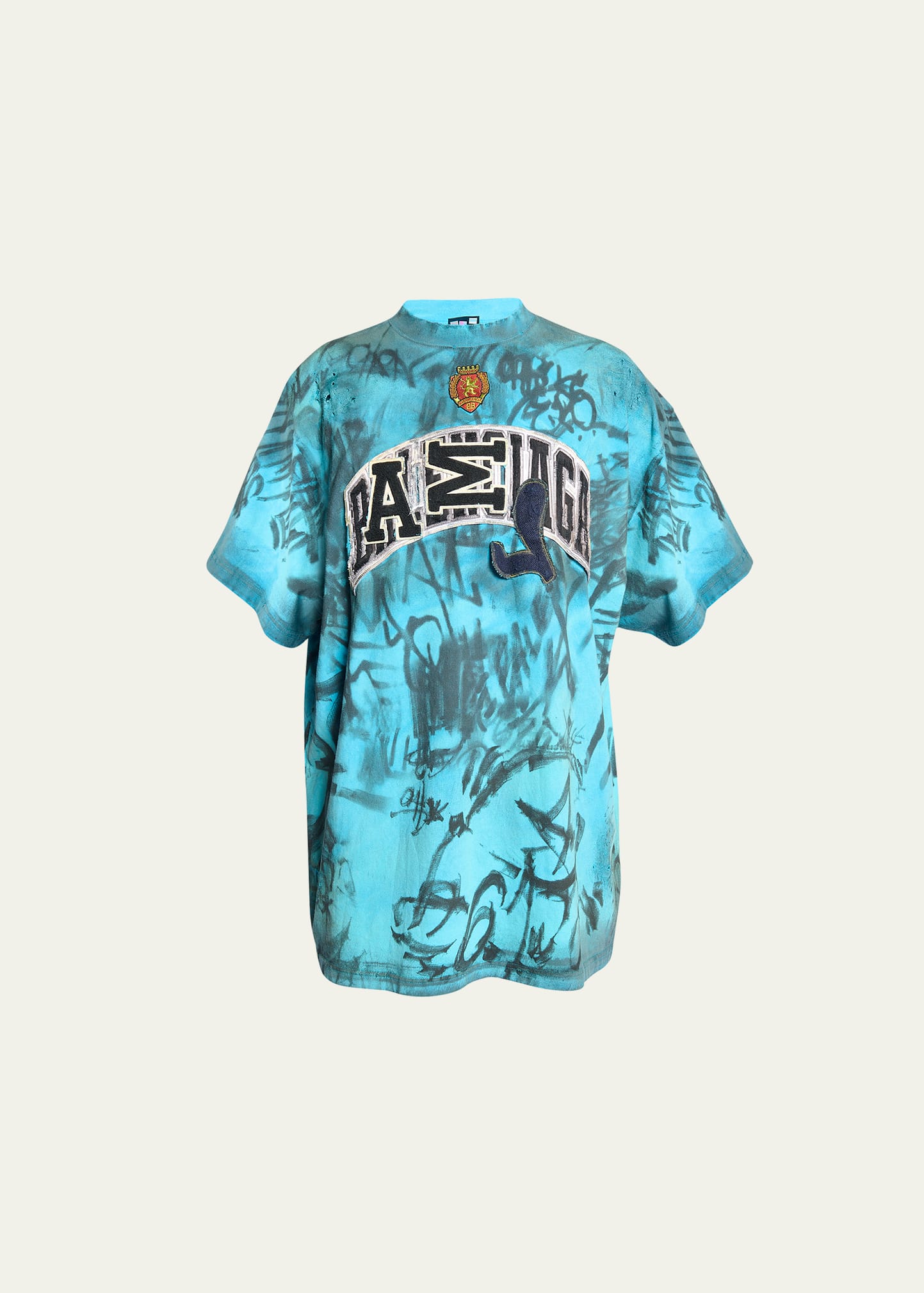 Balenciaga Skater Graffiti Logo-print T-shirt In Azure