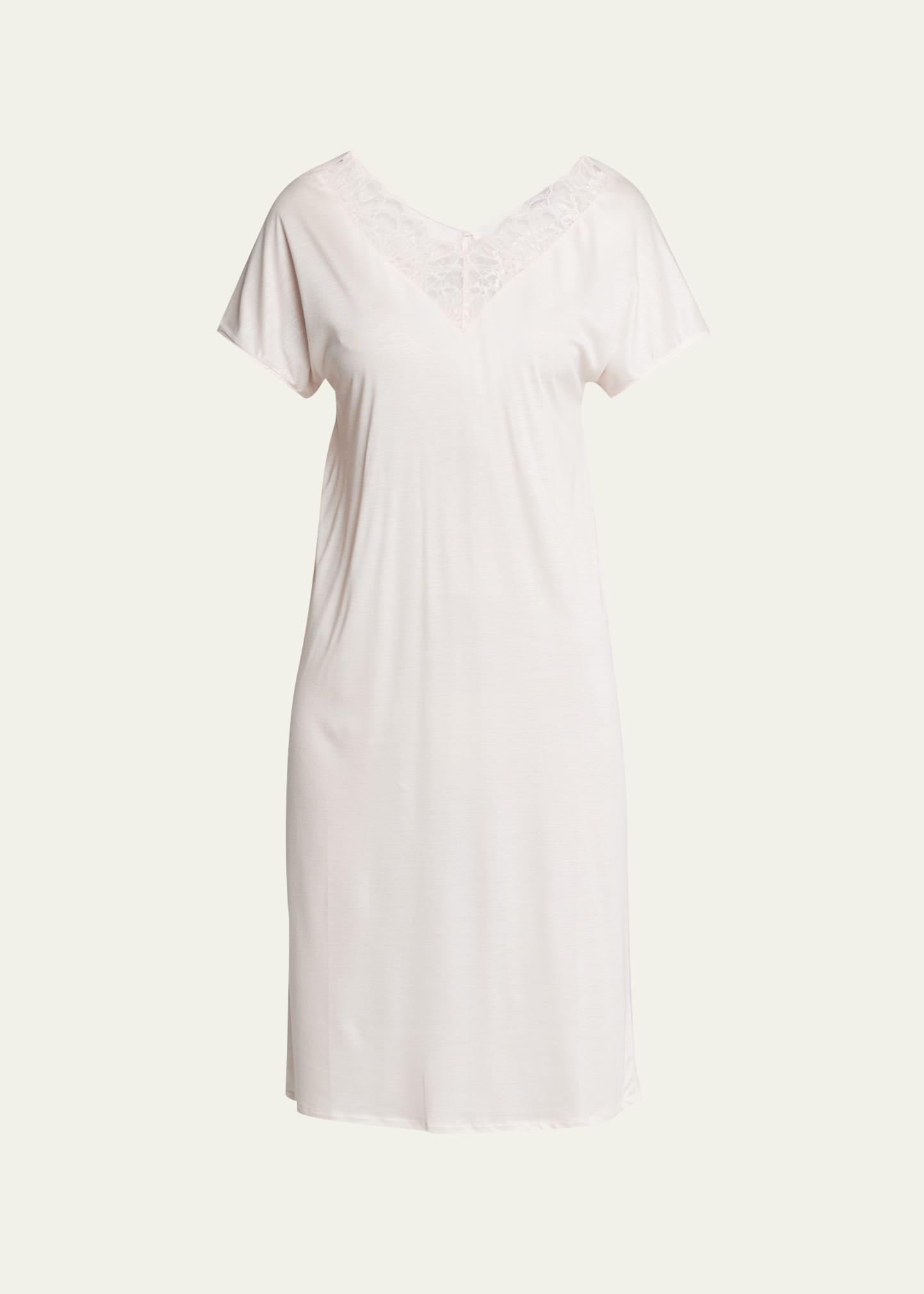 Hanro Mae Lace Trim Short Sleeve Nightgown In Bonbon