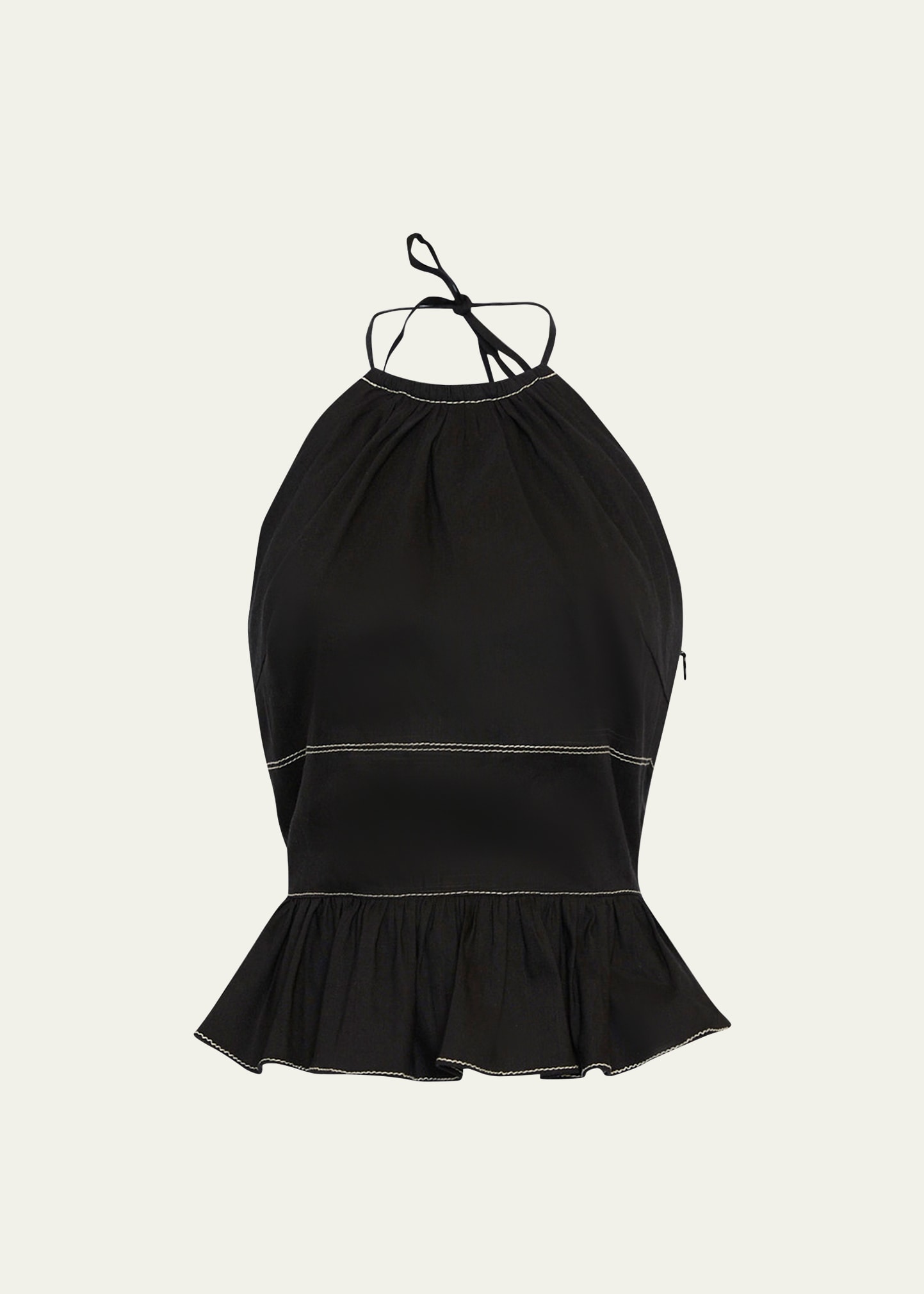 Shop Simkhai Sonja Two-tone Linen-blend Halter Top In Black
